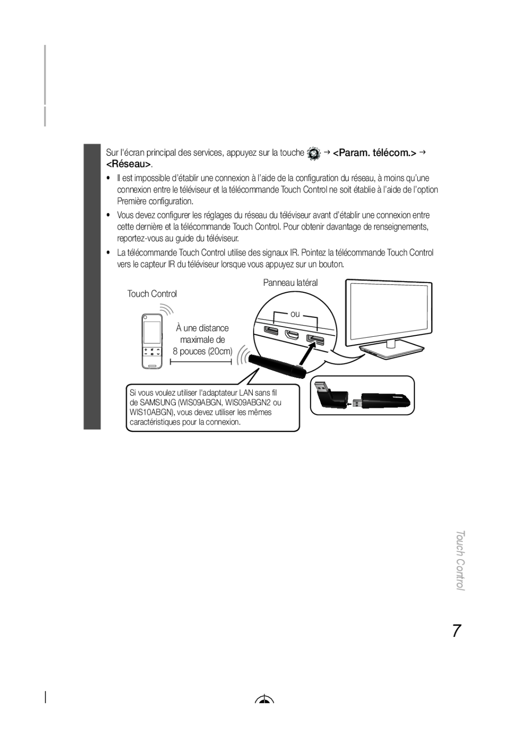Samsung LED-C9000, BN68-03092A-02 user manual Réseau, Panneau latéral Touch Control ou 