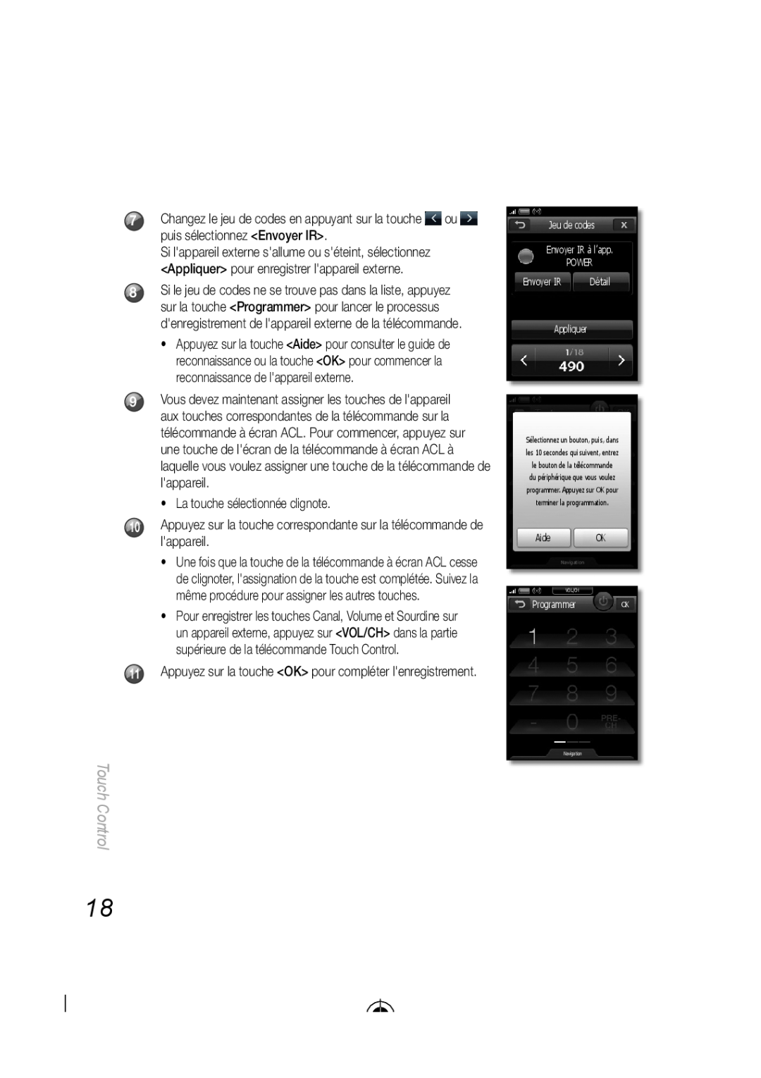 Samsung BN68-03092A-02, LED-C9000 user manual La touche sélectionnée clignote, Touch Control 