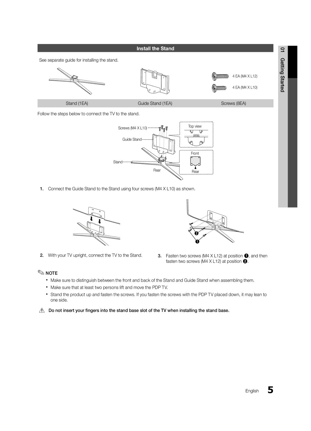 Samsung PC490-ZA, BN68-03114A-01 Install the Stand, See separate guide for installing the stand, Stand 1EA Guide Stand 1EA 