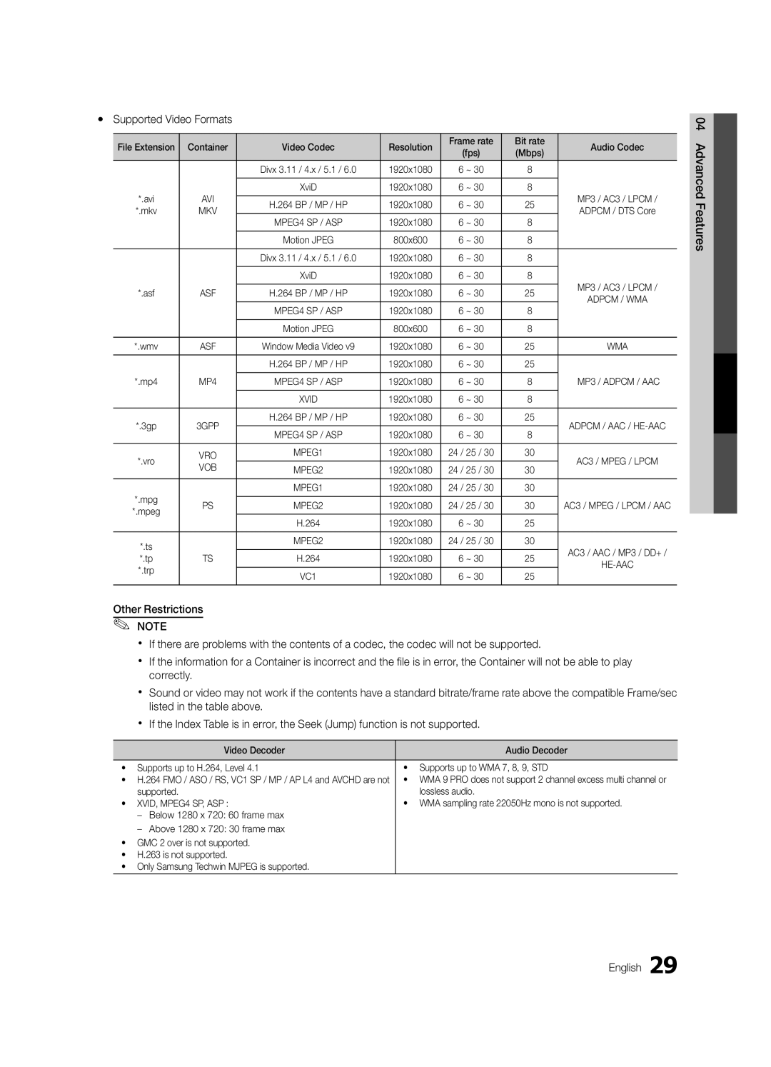 Samsung PC490-ZA, BN68-03114A-01 user manual Xvid 