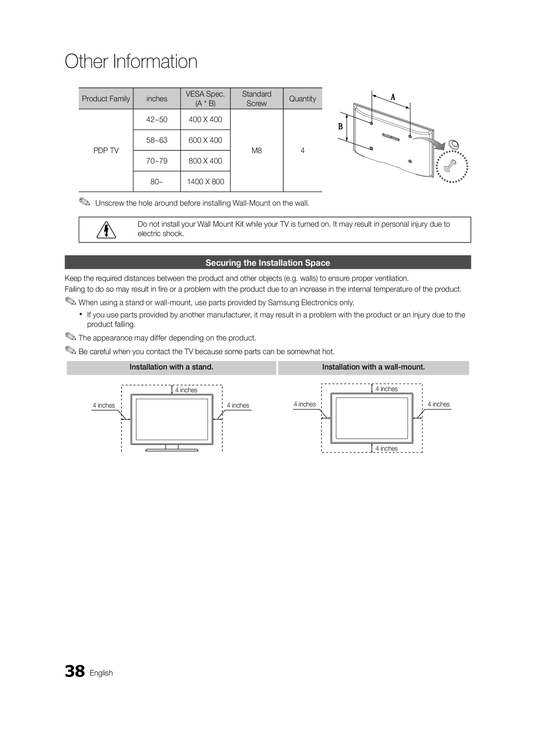 Samsung BN68-03114A-01, PC490-ZA user manual Securing the Installation Space, Other Information 