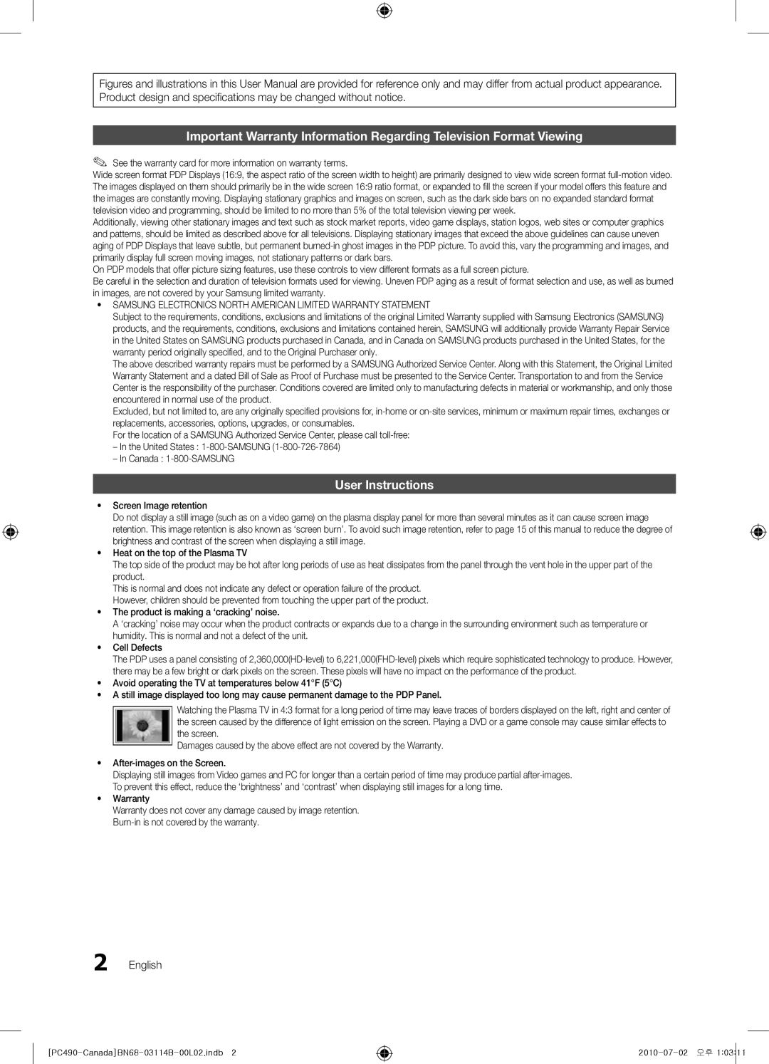 Samsung Series P4+ 490, BN68-03114B-01, PN50C490 user manual User Instructions, English 