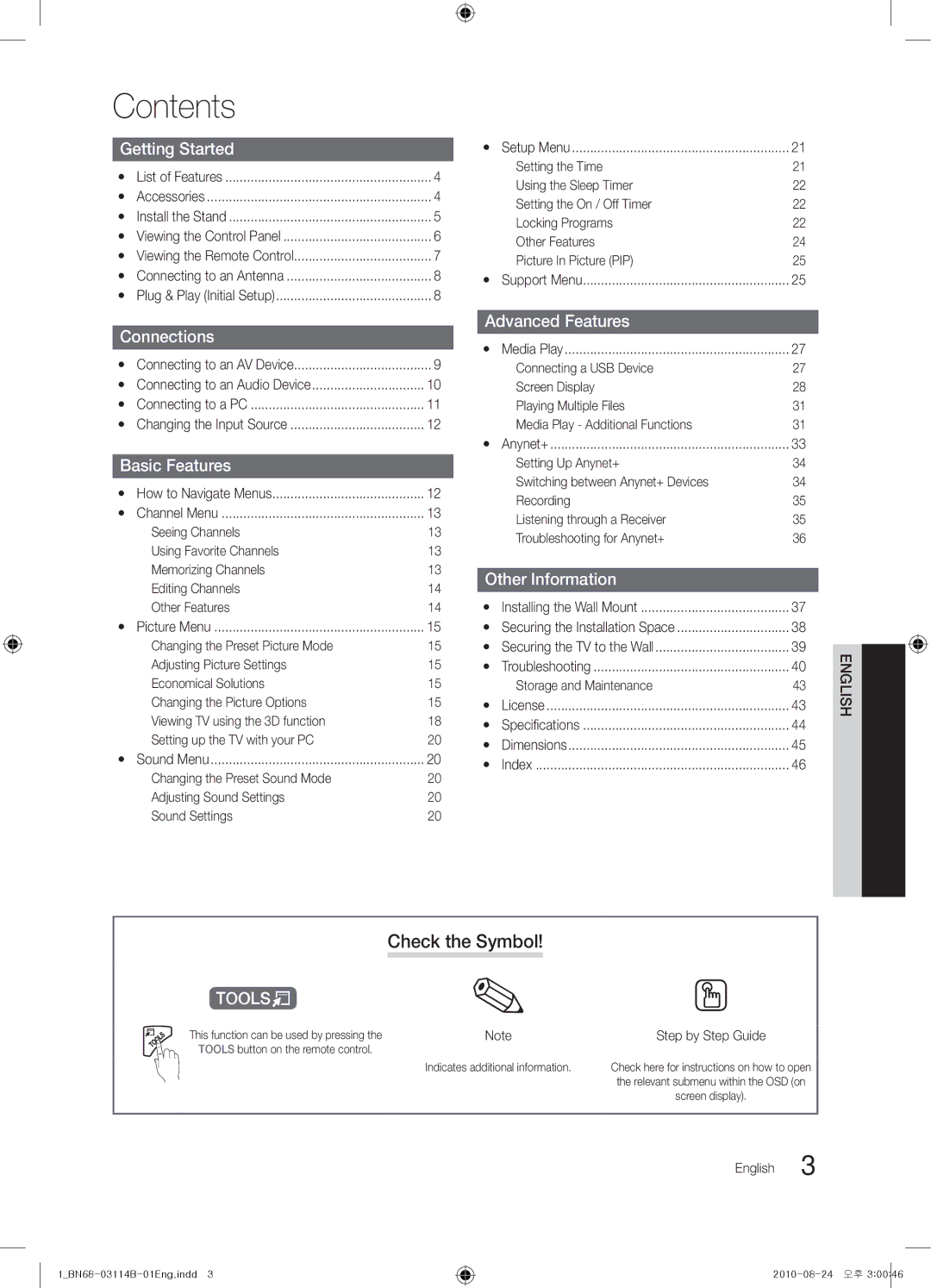 Samsung BN68-03114B-01, PN50C490, Series P4+ 490 user manual Contents 