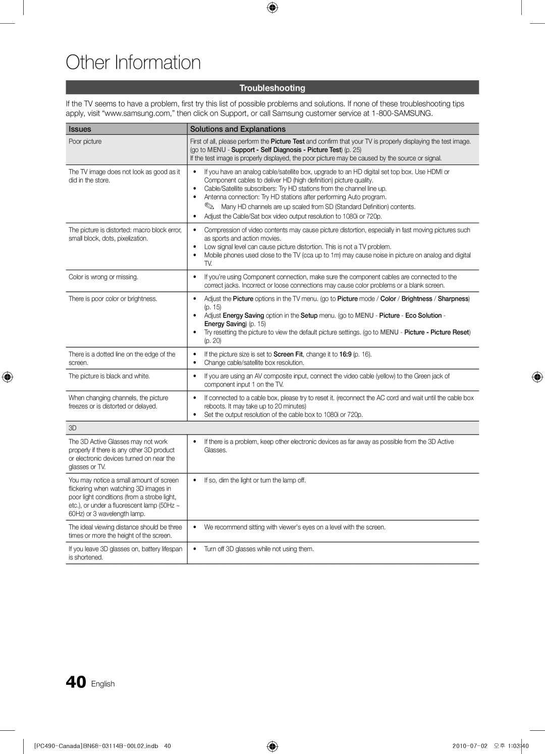 Samsung PN50C490, BN68-03114B-01, Series P4+ 490 user manual Troubleshooting, Issues Solutions and Explanations 