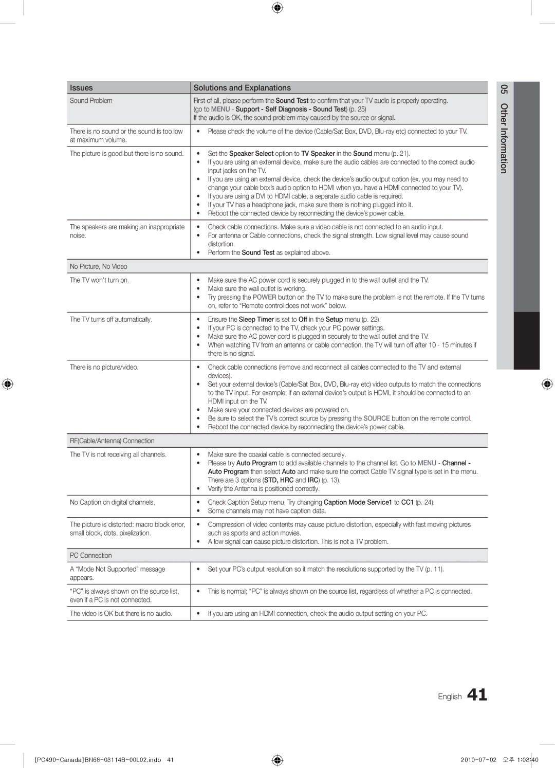 Samsung Series P4+ 490, BN68-03114B-01, PN50C490 user manual 05InformationOher English 