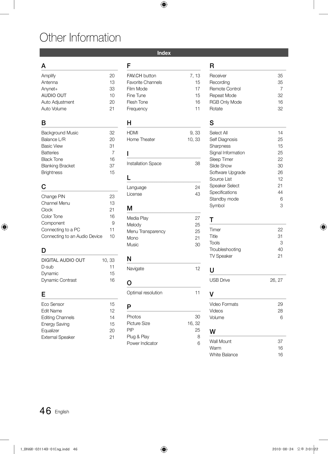 Samsung PN50C490 user manual Index, Amplify Antenna Anynet+, Favorite Channels Film Mode Fine Tune Flesh Tone Frequency 