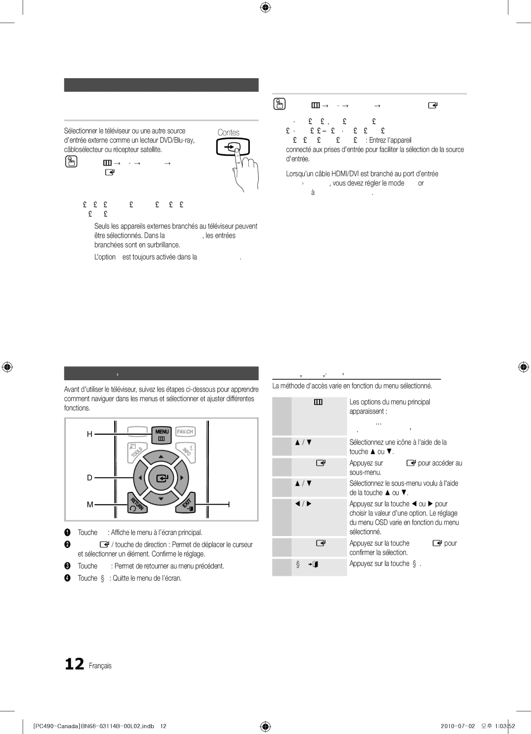 Samsung PN50C490, BN68-03114B-01 Fonctions de base, Liste source, Entrer le nom, Modification de la source dentrée 