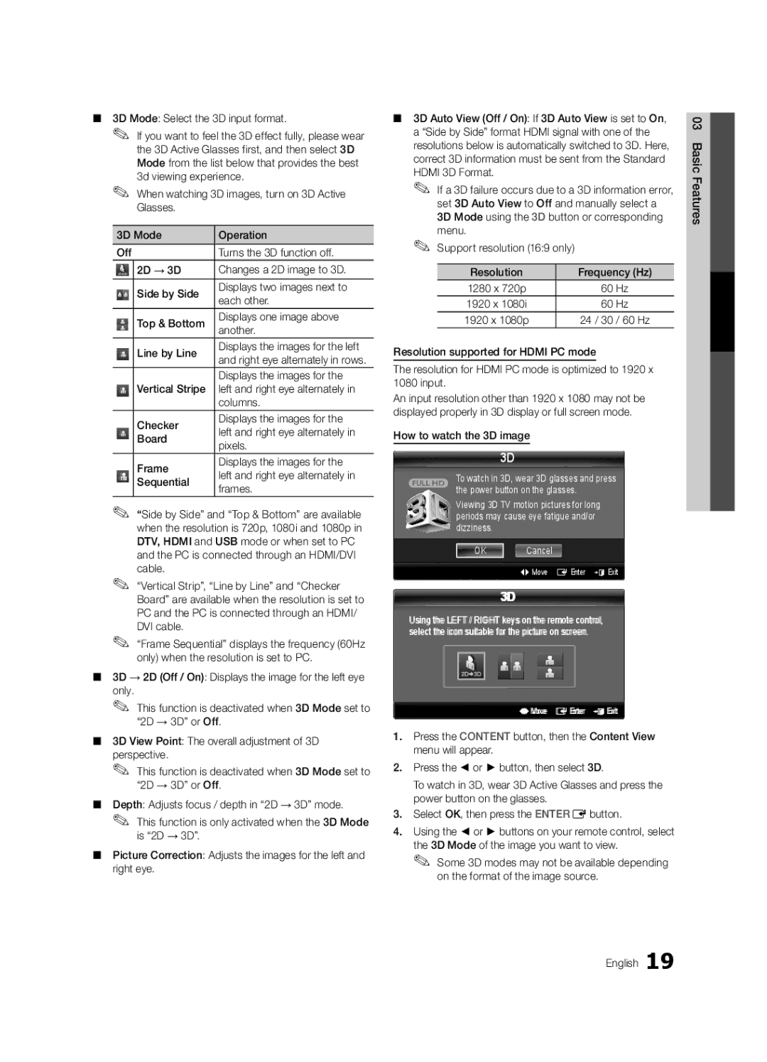 Samsung PC680-ZA, BN68-03116A-01, Series P6+ 680 user manual Displays the images for, 60 Hz, How to watch the 3D image 