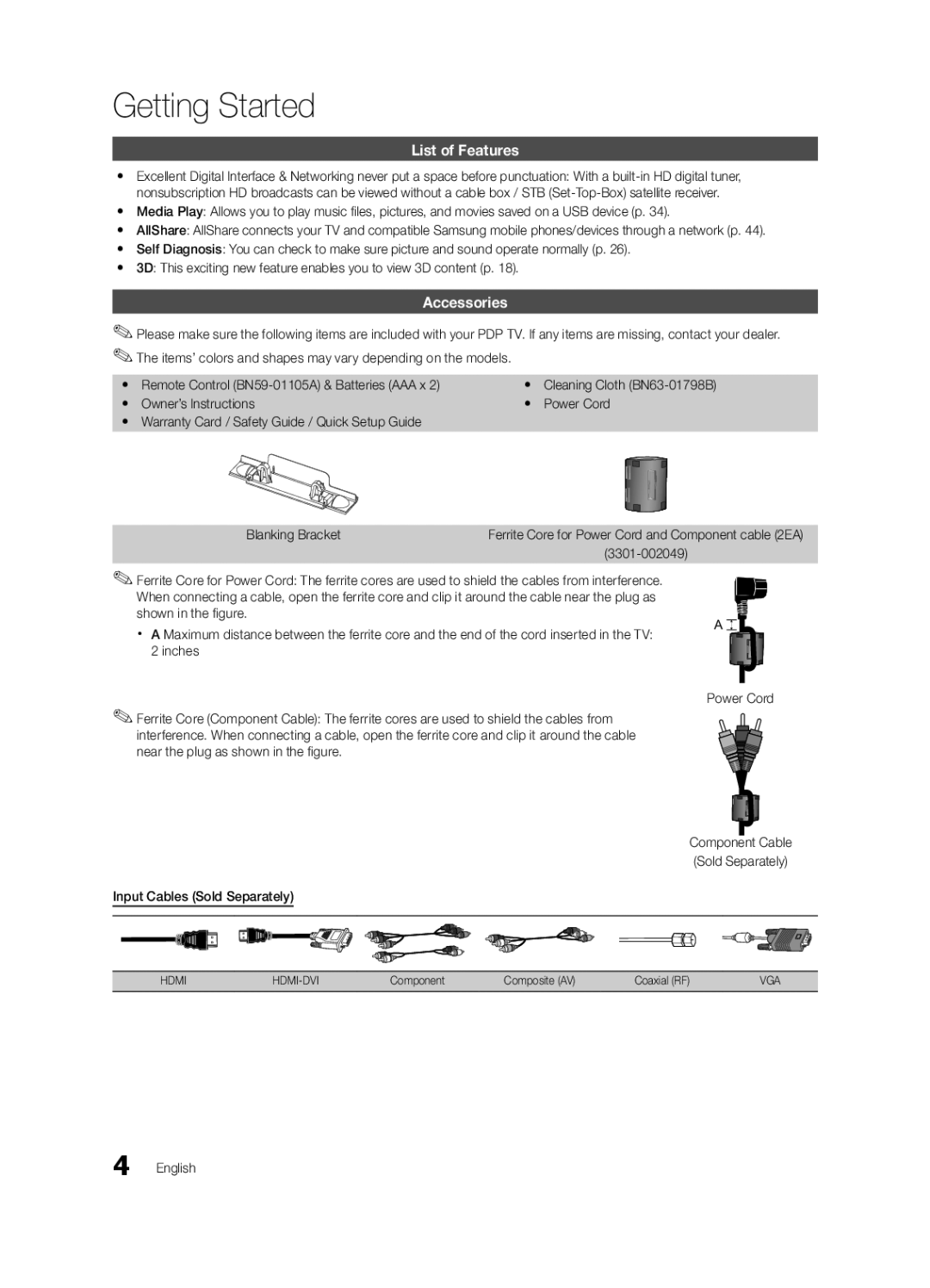 Samsung PC680-ZA, BN68-03116A-01, Series P6+ 680 user manual List of Features, Accessories, 3301-002049 