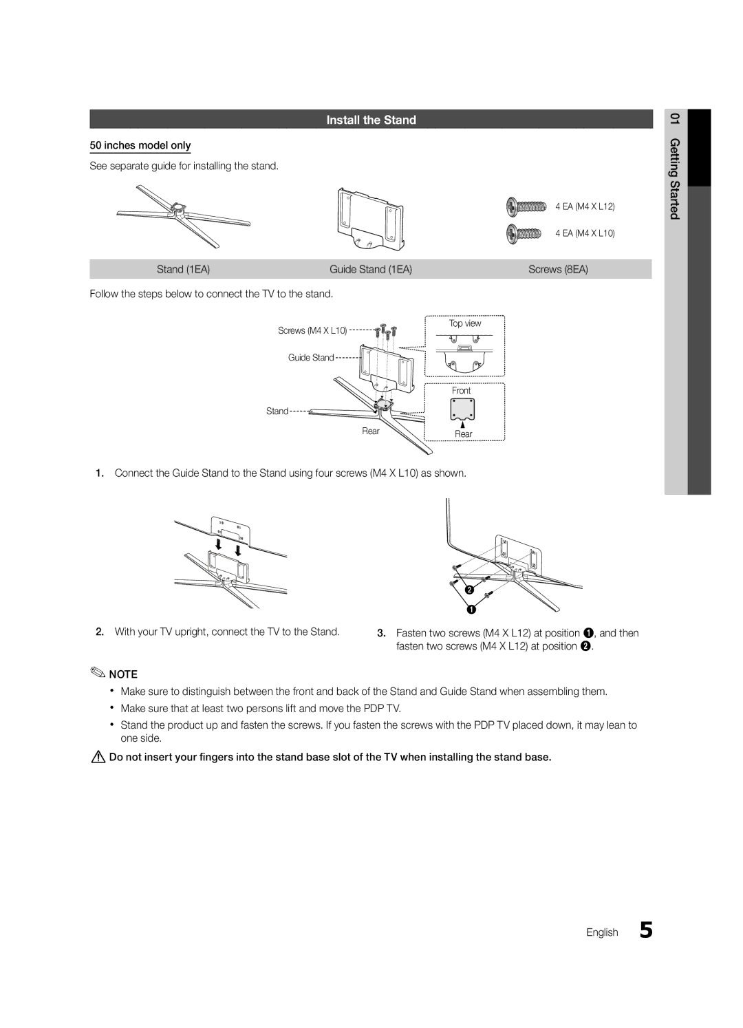 Samsung Series P6+ 680, PC680-ZA Install the Stand, Follow the steps below to connect the TV to the stand, Screws 8EA 