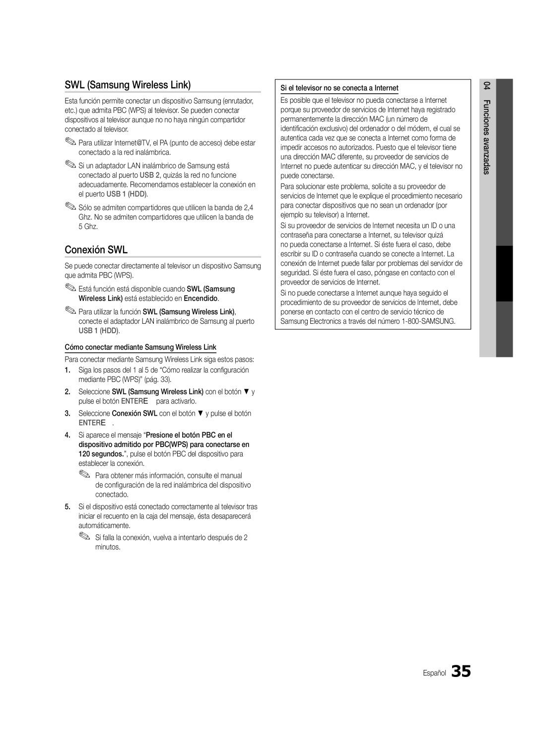 Samsung UC8000-NA, BN68-03153A-01 user manual Seleccione Conexión SWL con el botón y pulse el botón 