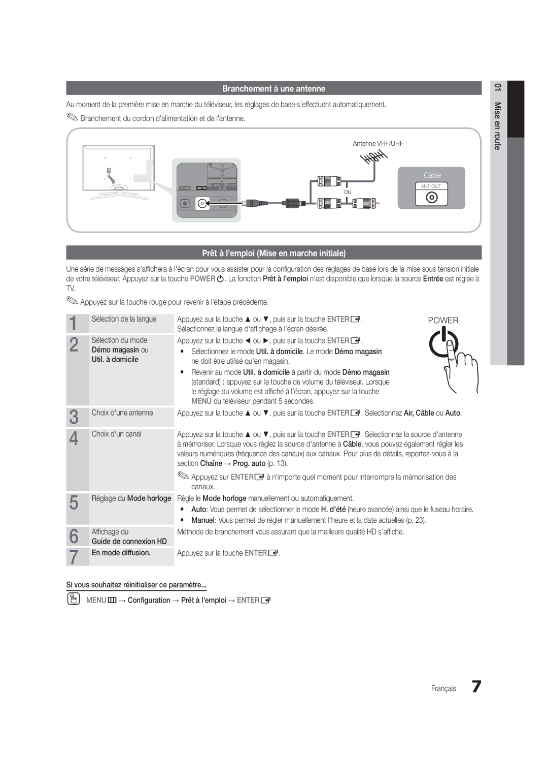 Samsung UC8000-NA, BN68-03153A-01 Branchement à une antenne, Prêt à l’emploi Mise en marche initiale, Antenne VHF/UHF 