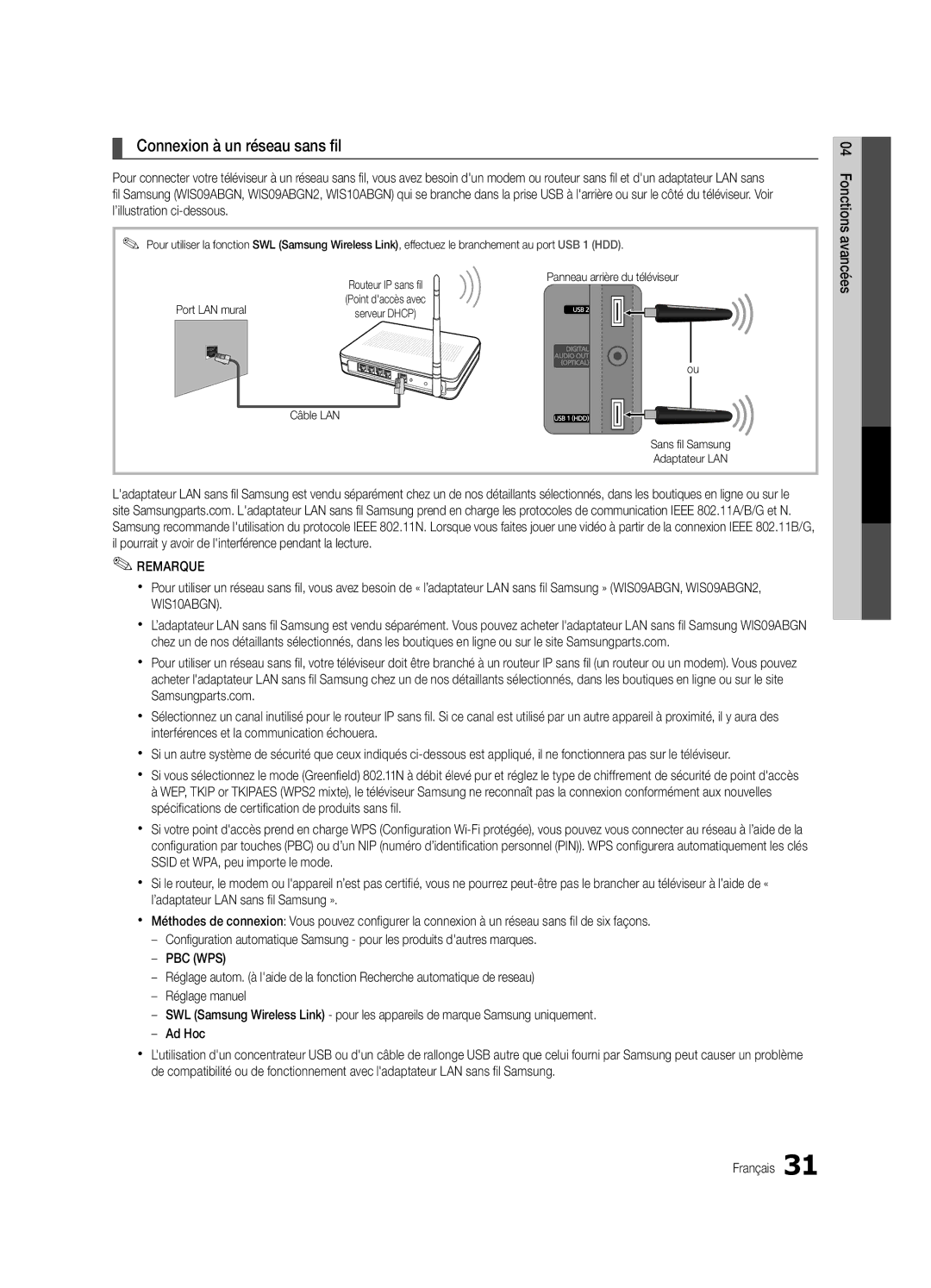 Samsung UC8000-NA, BN68-03153A-01 user manual Connexion à un réseau sans fil, ’illustration ci-dessous, Avez 