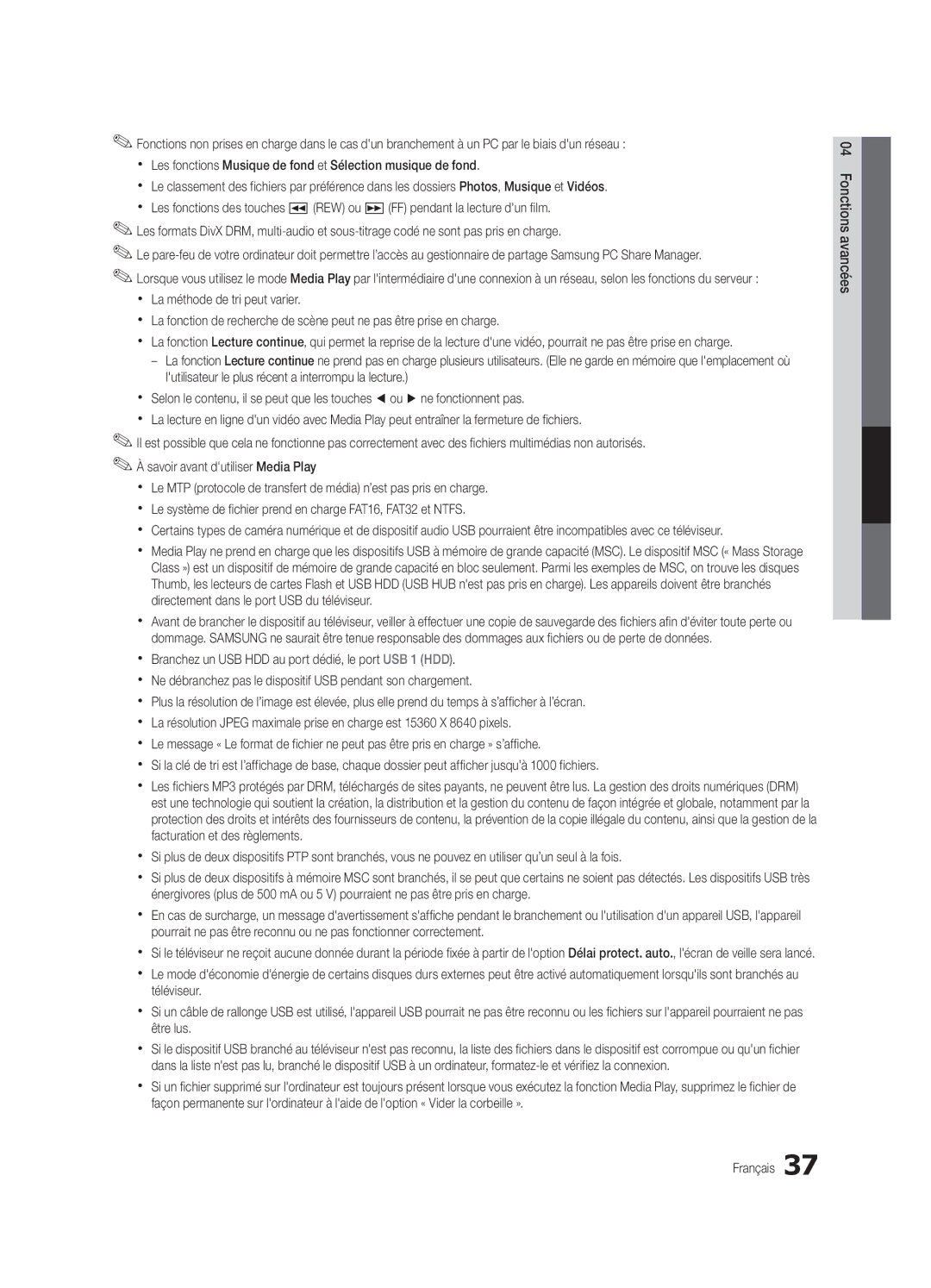 Samsung UC8000-NA, BN68-03153A-01 user manual Fonctions avancées 