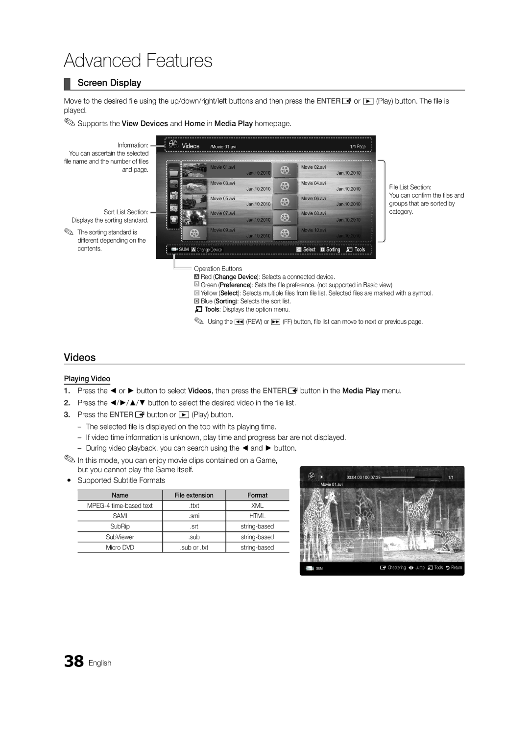 Samsung BN68-03153A-01, UC8000-NA Videos, Screen Display, Sorting standard is different depending on the contents 