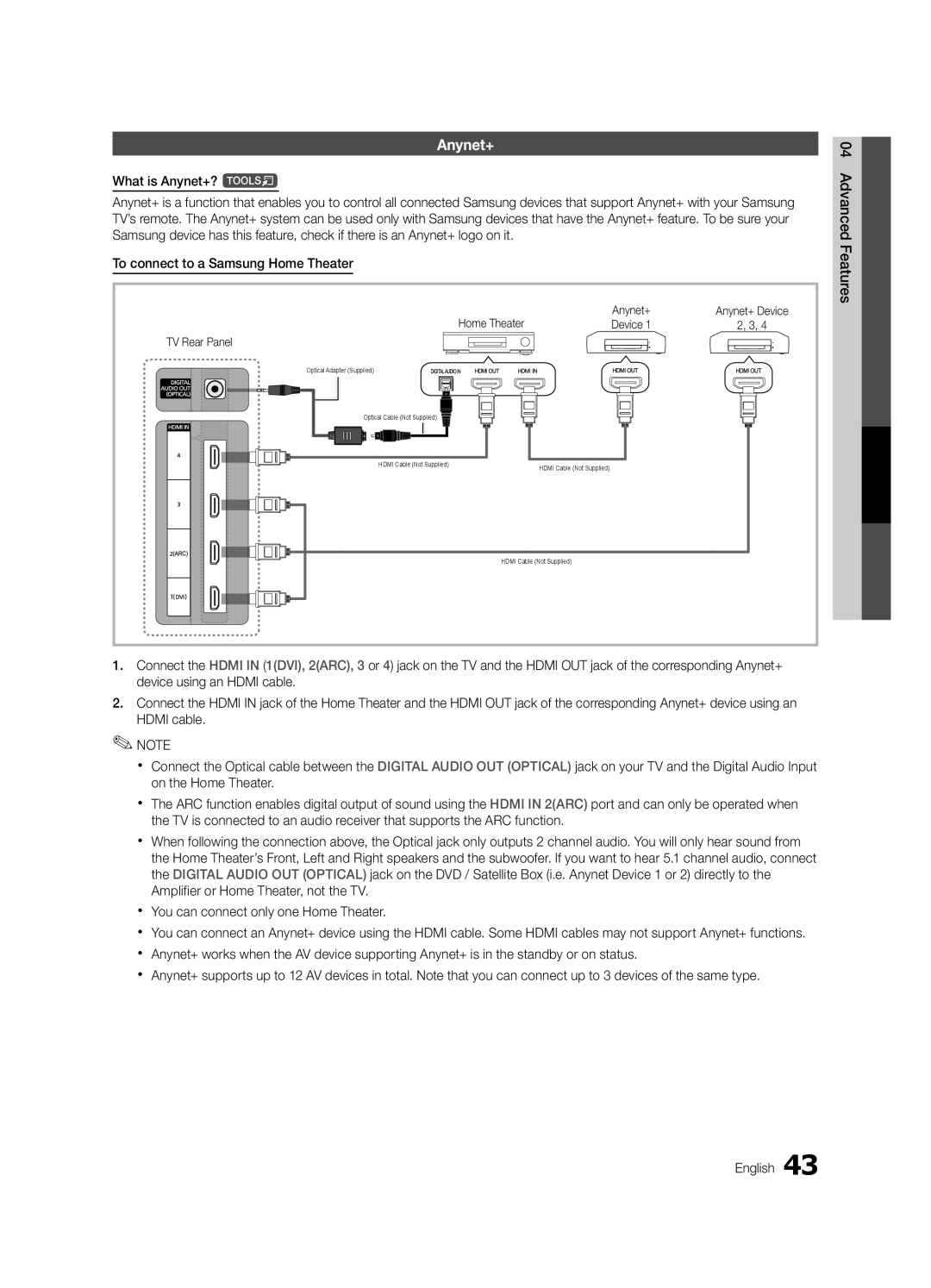 Samsung UC8000-NA What is Anynet+? t Advanced, To connect to a Samsung Home Theater Features, Anynet+ Home Theater 