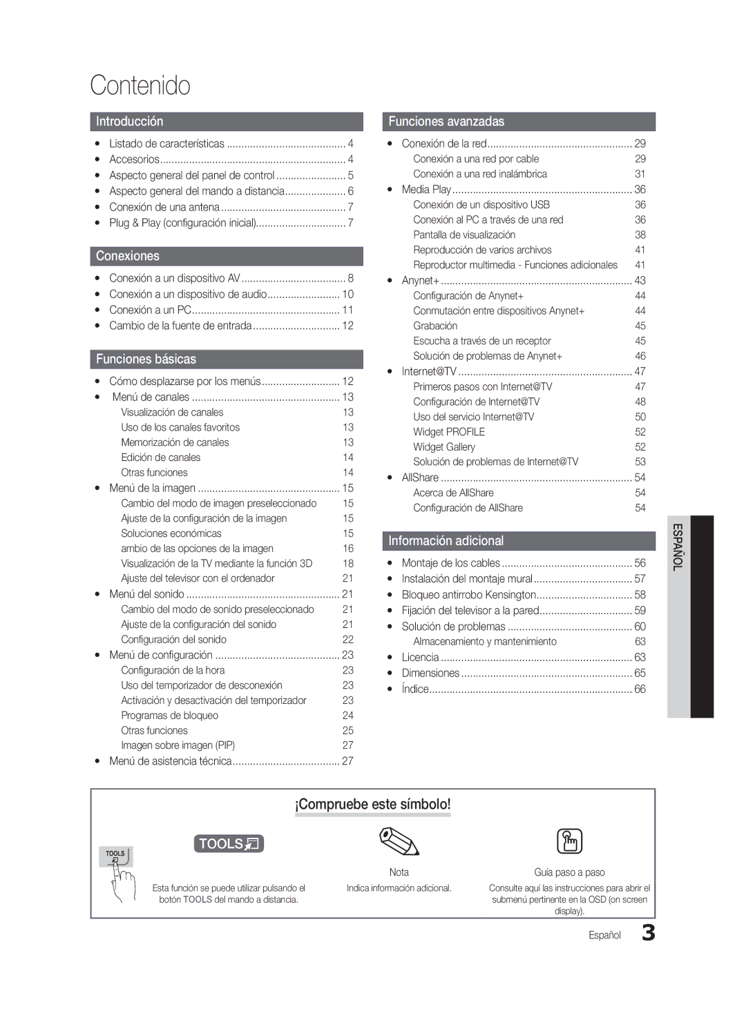 Samsung UC8000-NA, BN68-03153A-01 user manual Contenido, ¡Compruebe este símbolo 