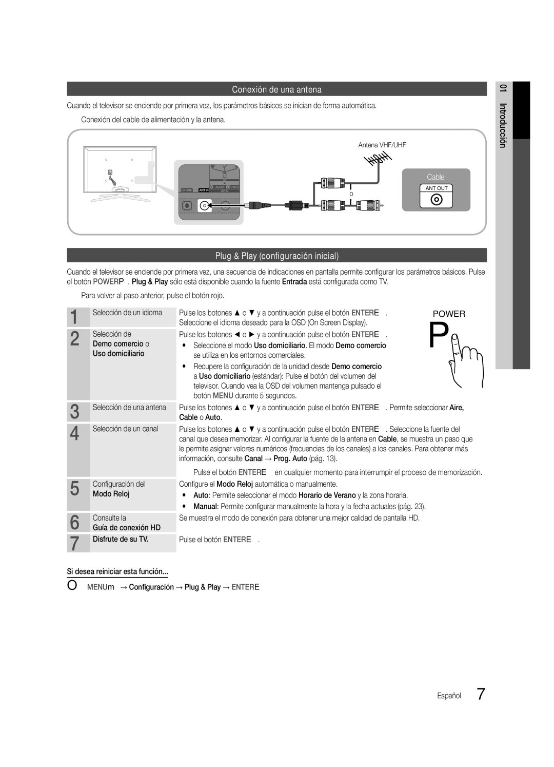 Samsung UC8000-NA, BN68-03153A-01 user manual Conexión de una antena, Plug & Play configuración inicial 