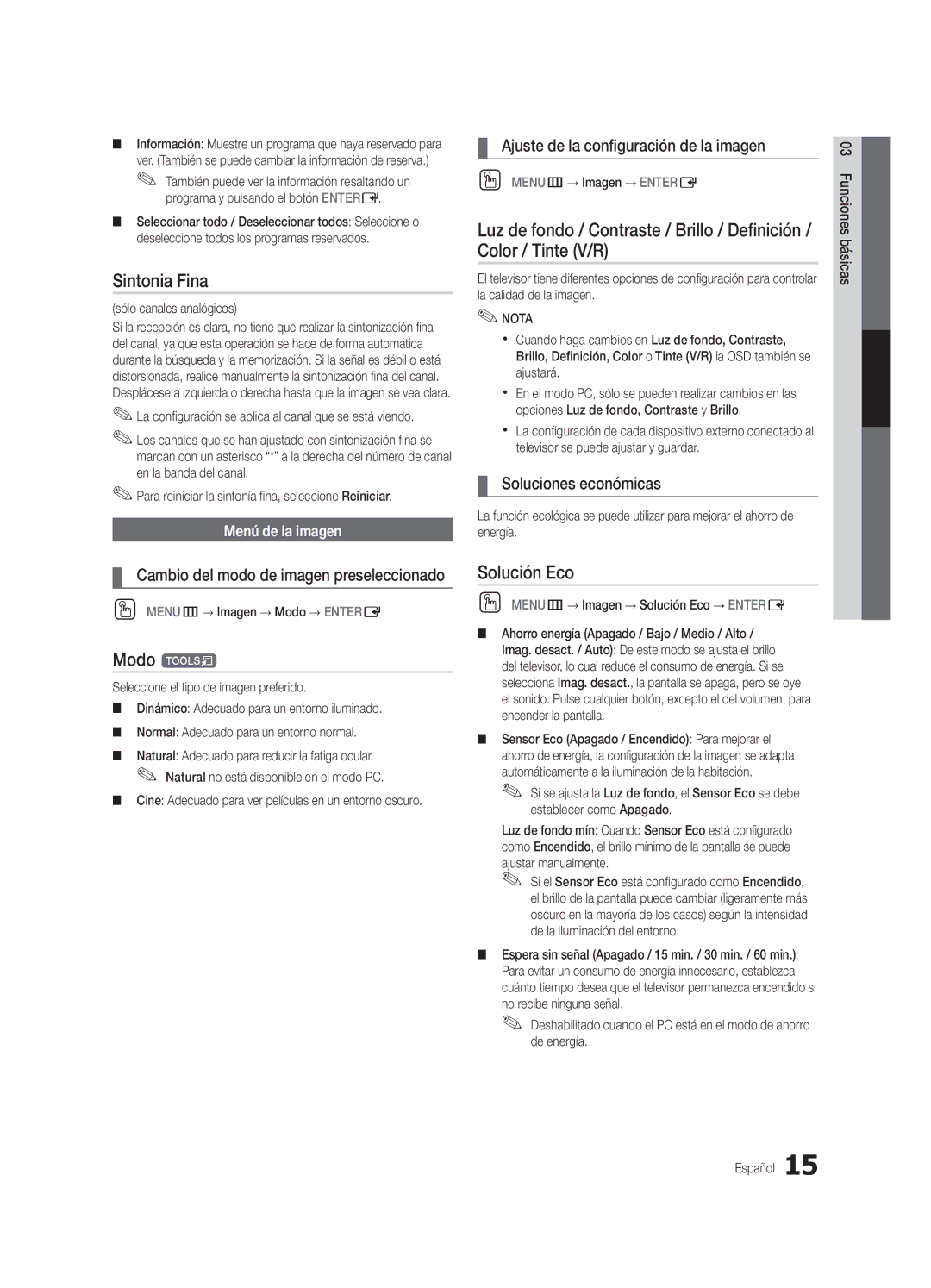 Samsung UC8000-NA, BN68-03153A-01 user manual Sintonia Fina, Modo t, Solución Eco 