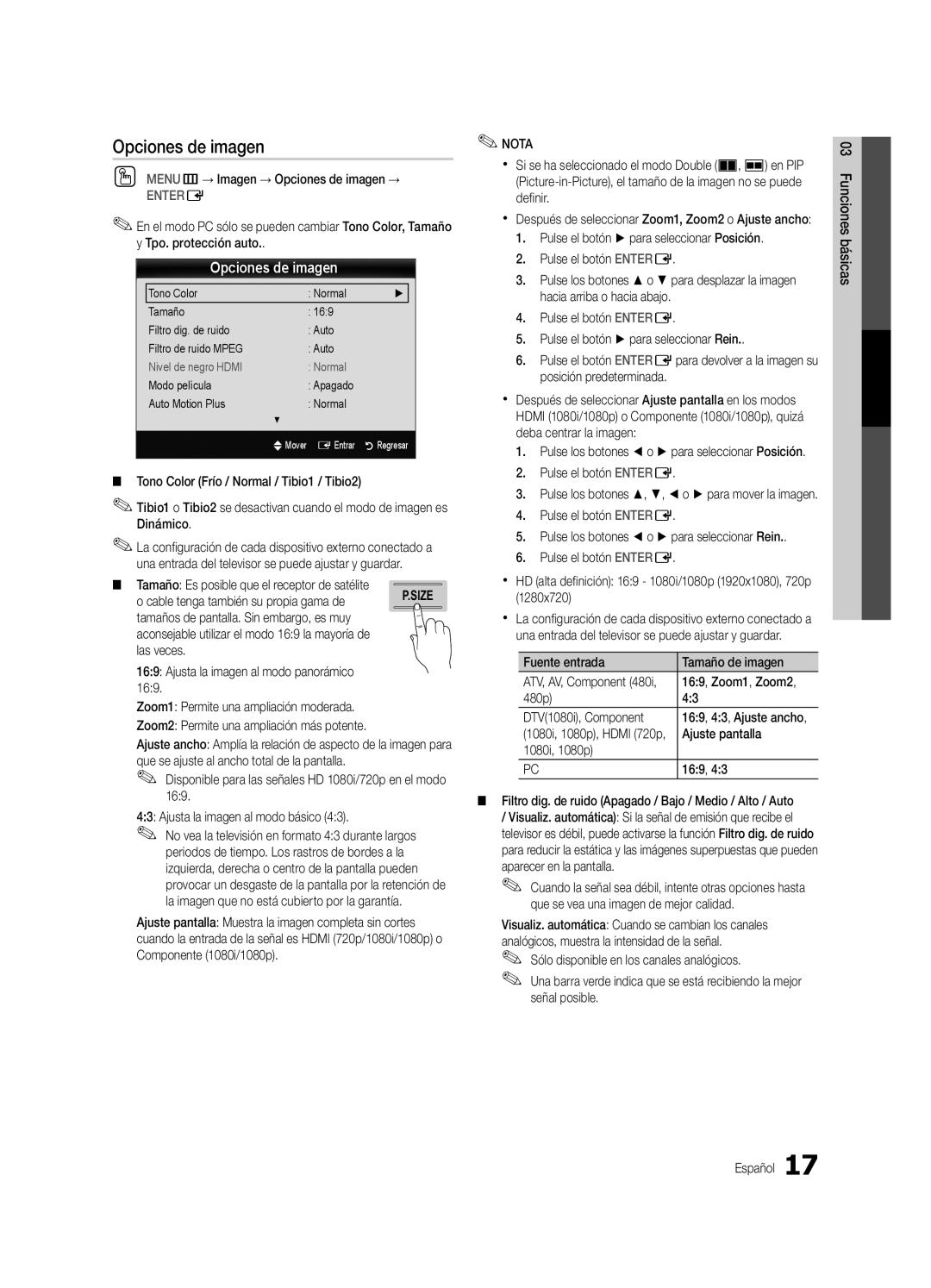 Samsung UC8000-NA, BN68-03153A-01 user manual Opciones de imagen 