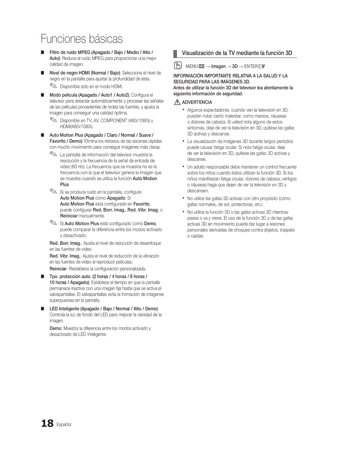 Samsung BN68-03153A-01, UC8000-NA user manual Visualización de la TV mediante la función 3D, Disponible sólo en el modo Hdmi 