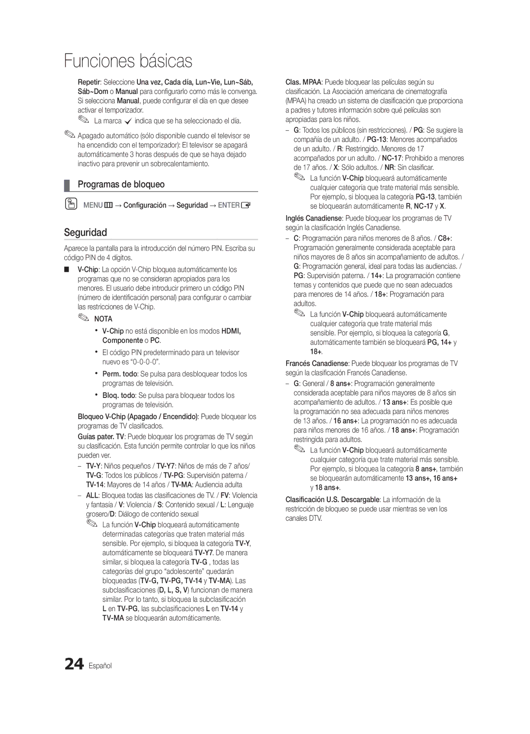 Samsung BN68-03153A-01, UC8000-NA user manual Seguridad, Programas de bloqueo 