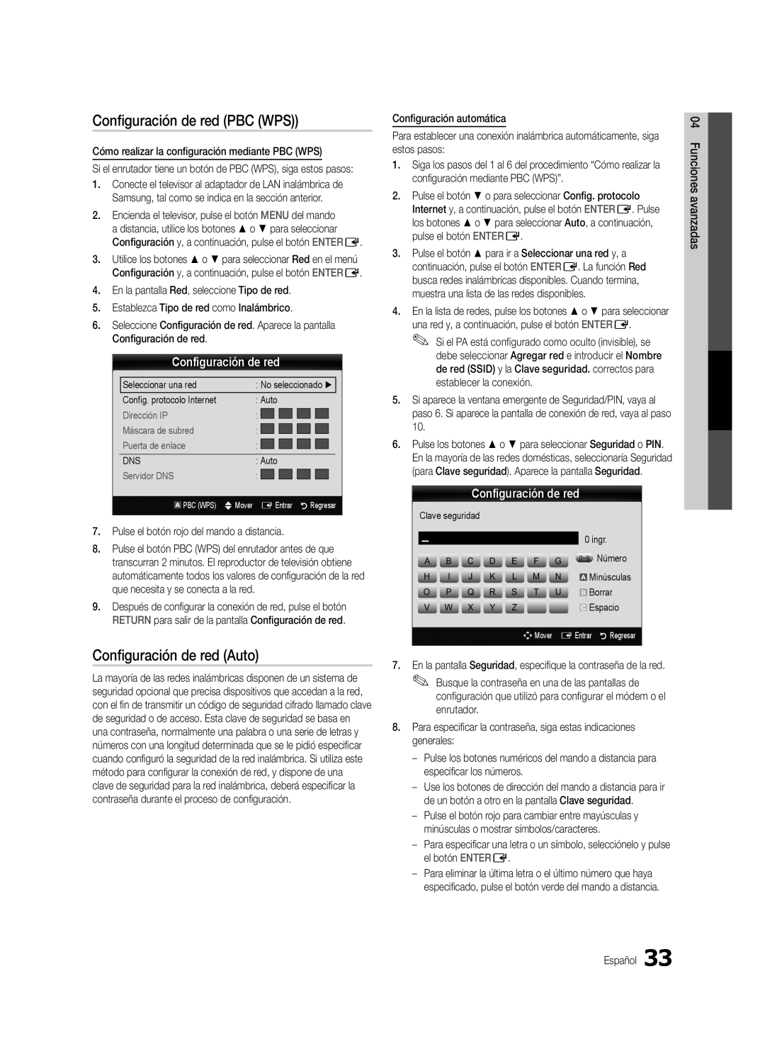 Samsung UC8000-NA, BN68-03153A-01 user manual Configuración de red PBC WPS, Cómo realizar la configuración mediante PBC WPS 