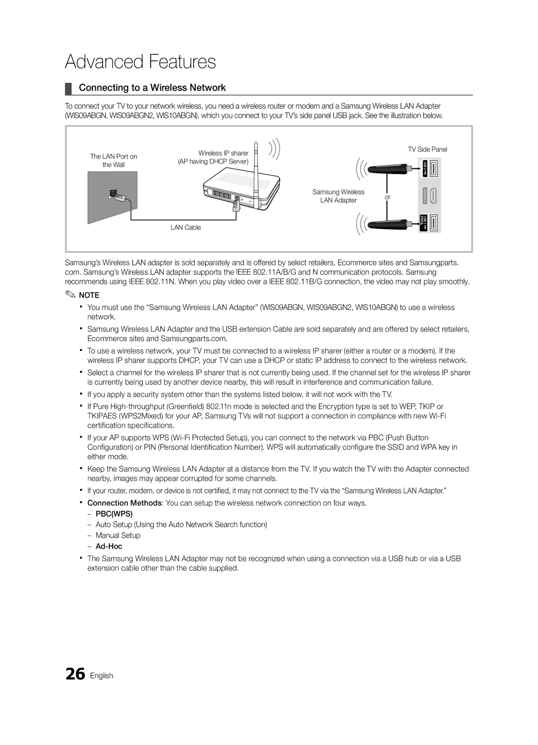 Samsung LC630-ZA, BN68-03164A-01, LN55C630, Series L6 630, Series L6 610 Connecting to a Wireless Network, Wireless IP sharer 