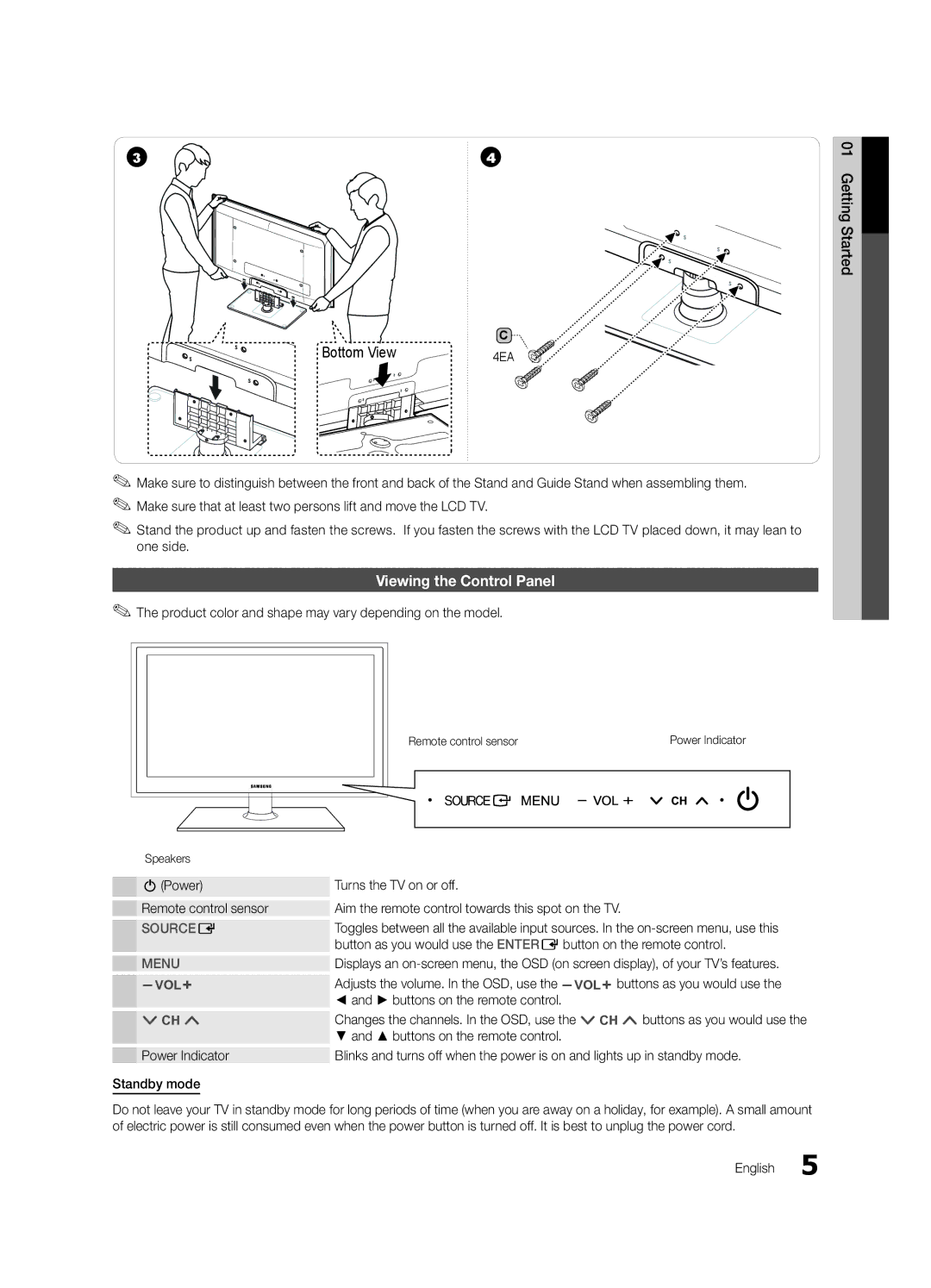 Samsung BN68-03164A-01 Viewing the Control Panel, Product color and shape may vary depending on the model, Speakers 