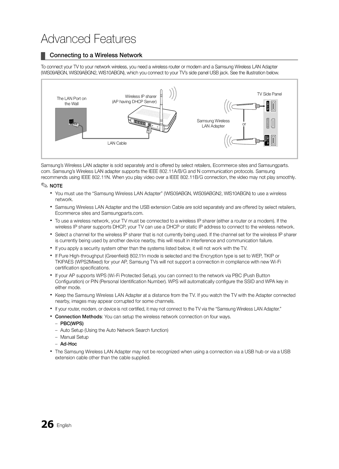 Samsung BN68-03164C-01, LC630-ZC user manual Connecting to a Wireless Network, Wireless IP sharer 