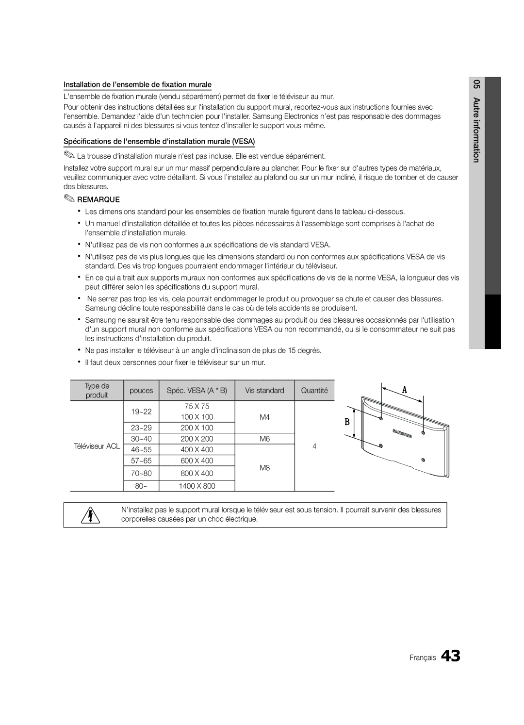 Samsung LC630-ZC, BN68-03164C-01 user manual Vis standard Quantité, Produit 