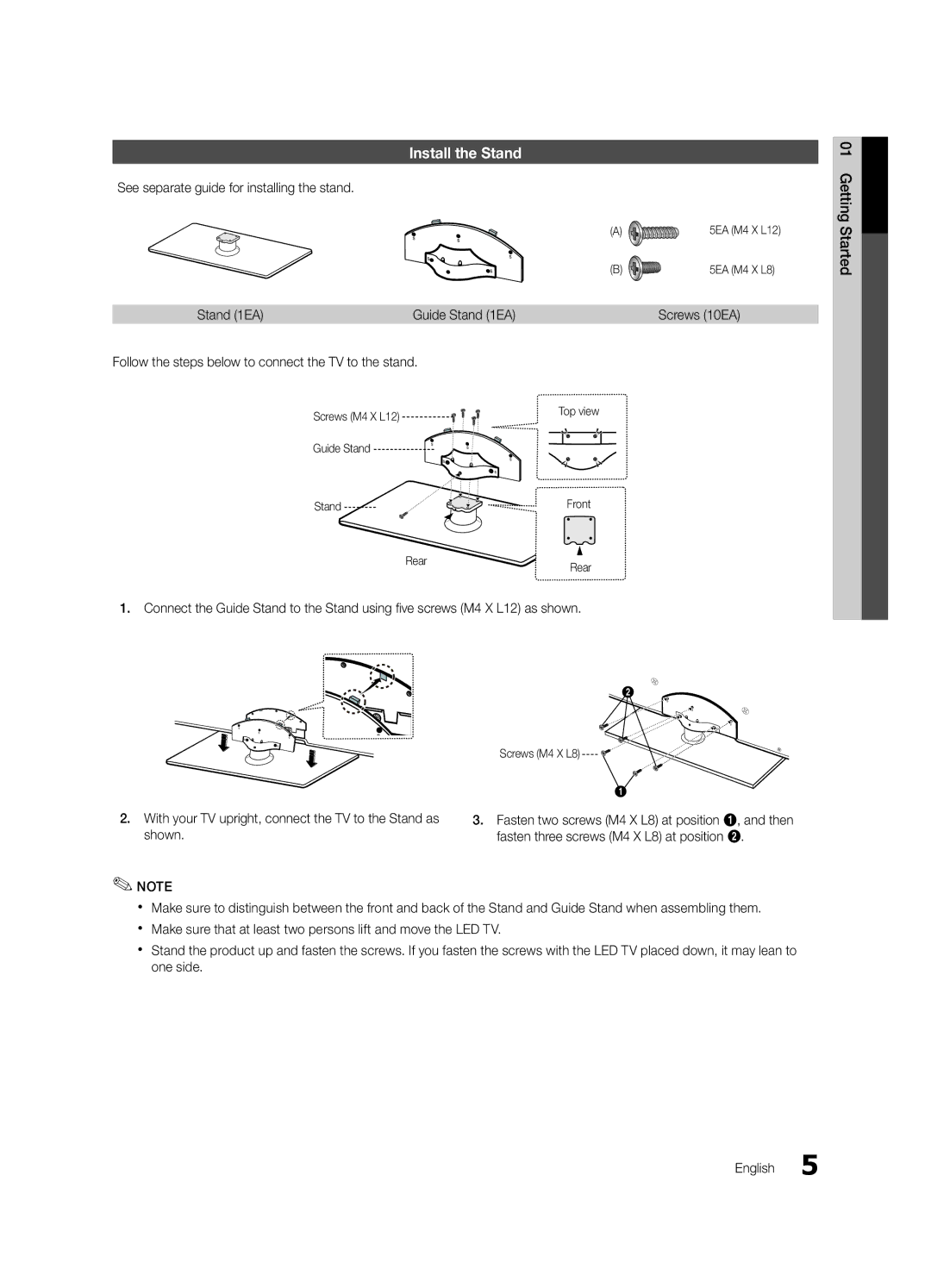 Samsung UC6300-ZA, BN68-03165A-01 user manual Install the Stand, See separate guide for installing the stand Stand 1EA 