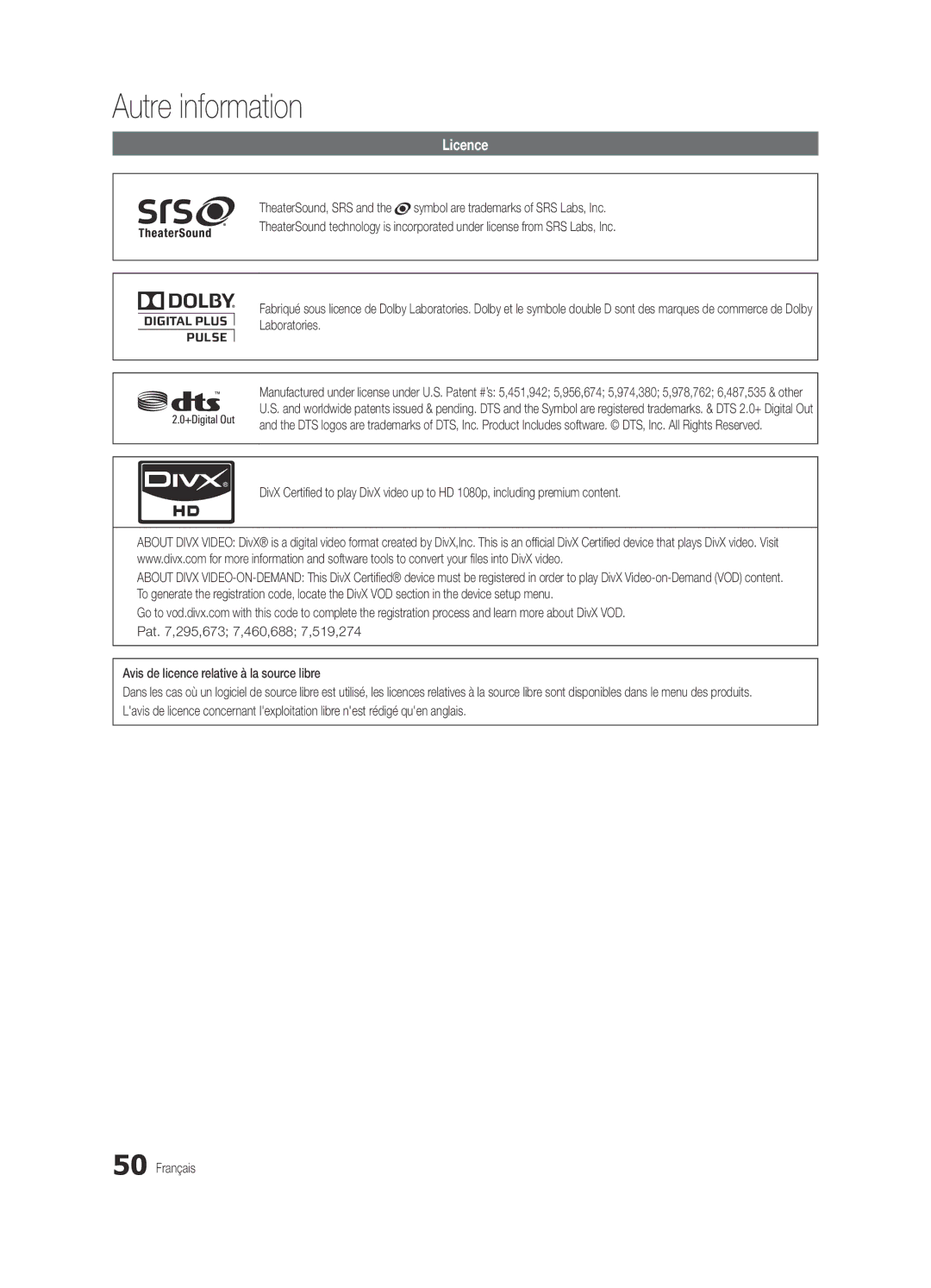 Samsung BN68-03165B-01, UC6300-ZC user manual Licence, Avis de licence relative à la source libre 