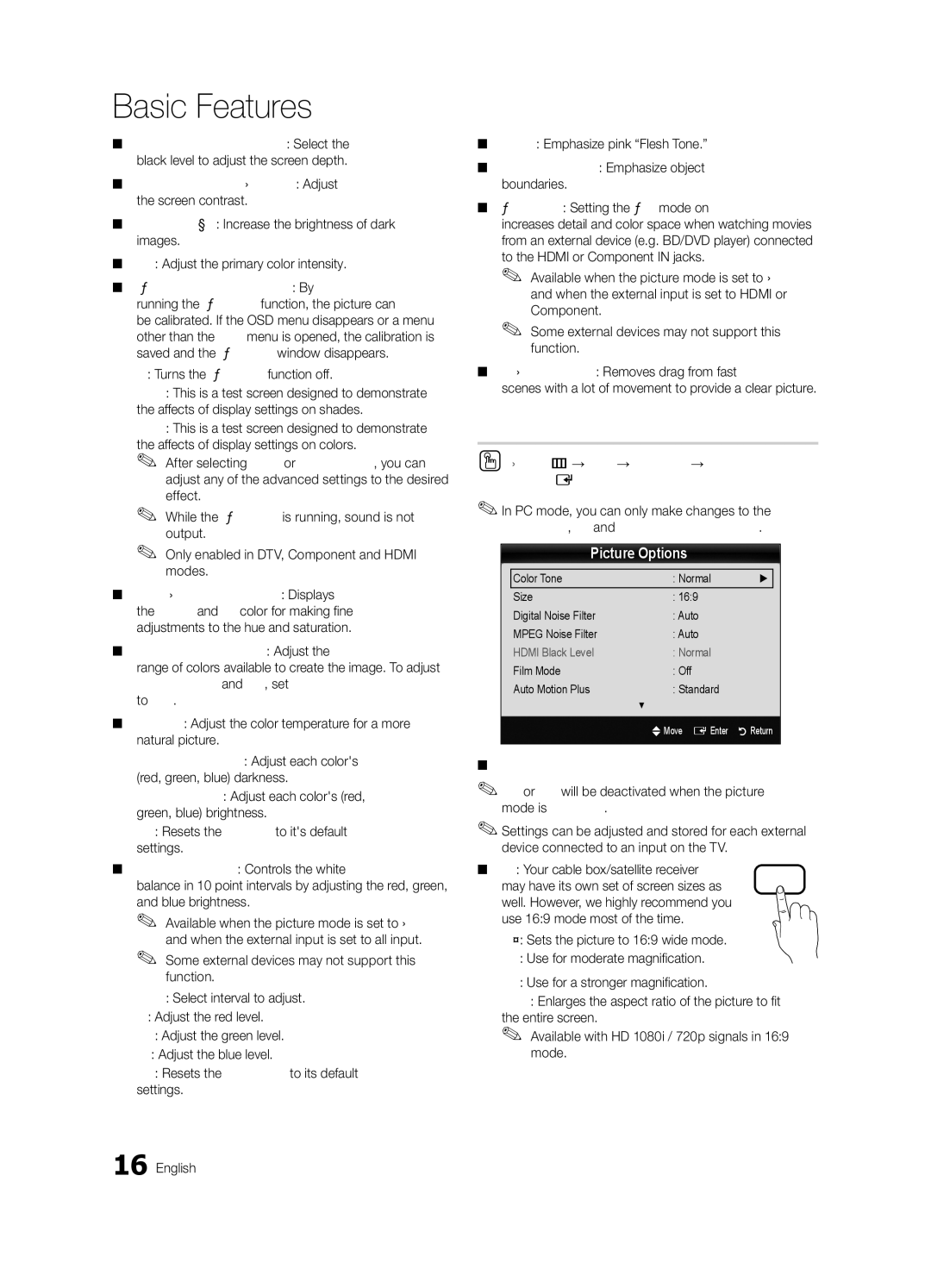 Samsung BN68-03165B-01, UC6300-ZC Off Turns the Expert Pattern function off, OO MENUm→ Picture → Picture Options → 