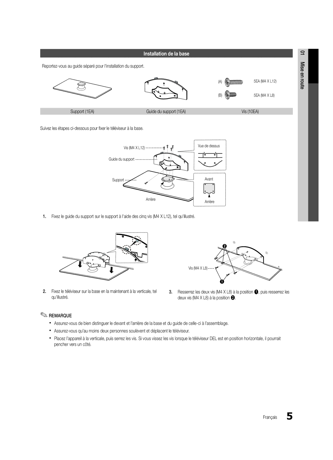 Samsung UC6300-ZC, BN68-03165B-01 Installation de la base, Reportez-vous au guide séparé pour linstallation du support 