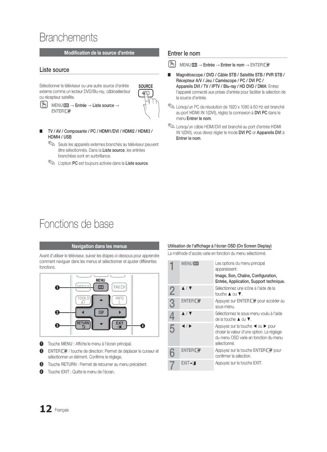 Samsung BN68-03165B-01, UC6300-ZC Fonctions de base, Liste source, Entrer le nom, Modification de la source dentrée 