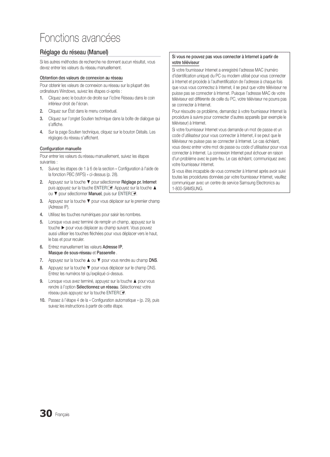 Samsung BN68-03165B-01, UC6300-ZC user manual Réglage du réseau Manuel 