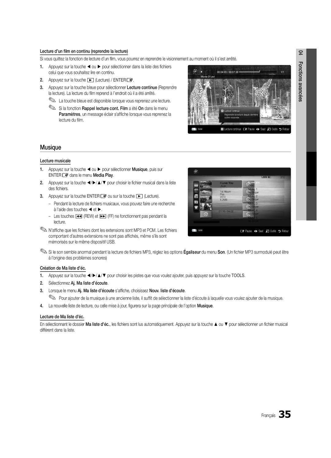 Samsung UC6300-ZC, BN68-03165B-01 user manual Musique 