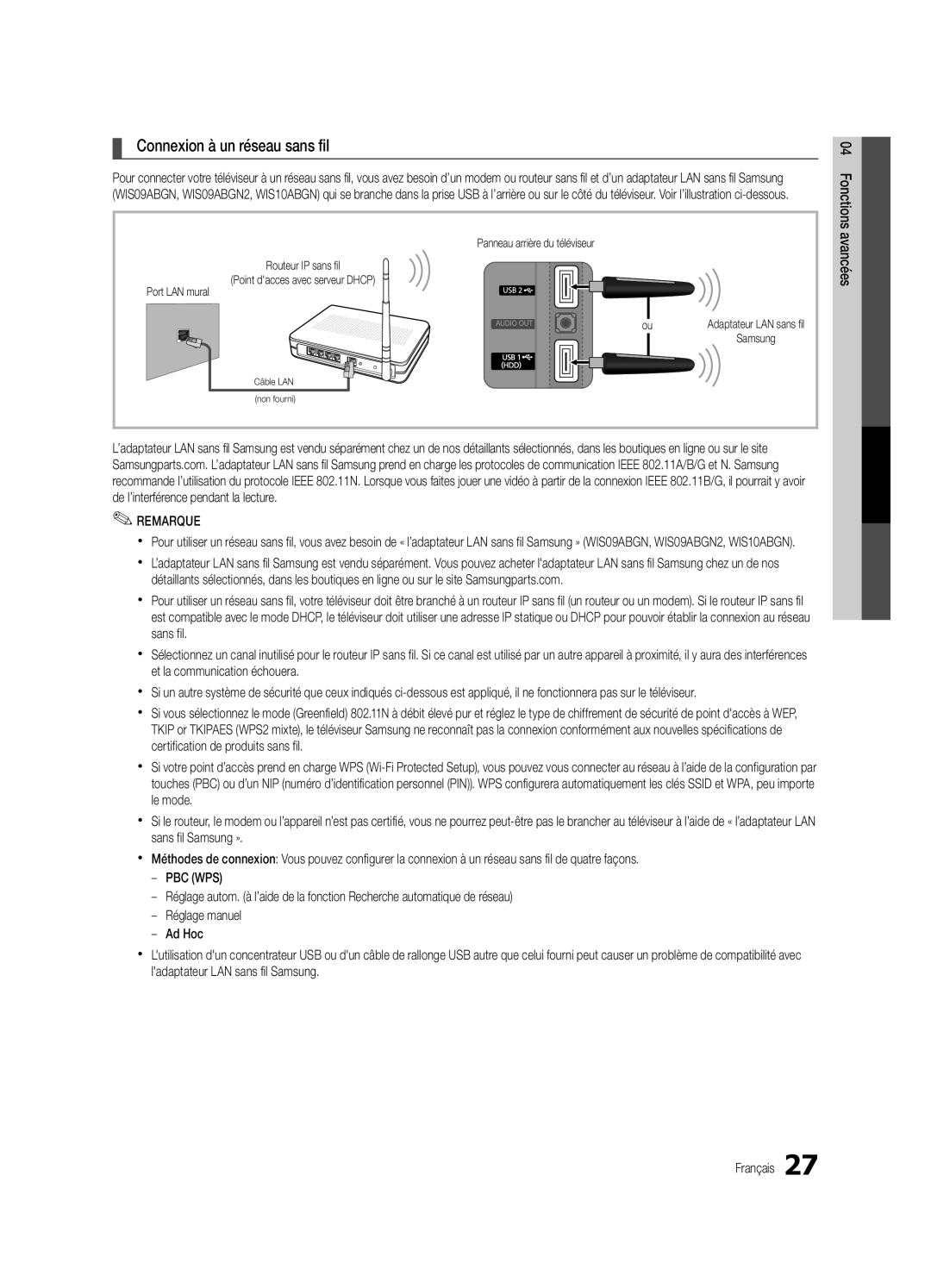 Samsung UC6300-ZC, BN68-03165B-01 user manual Connexion à un réseau sans fil 