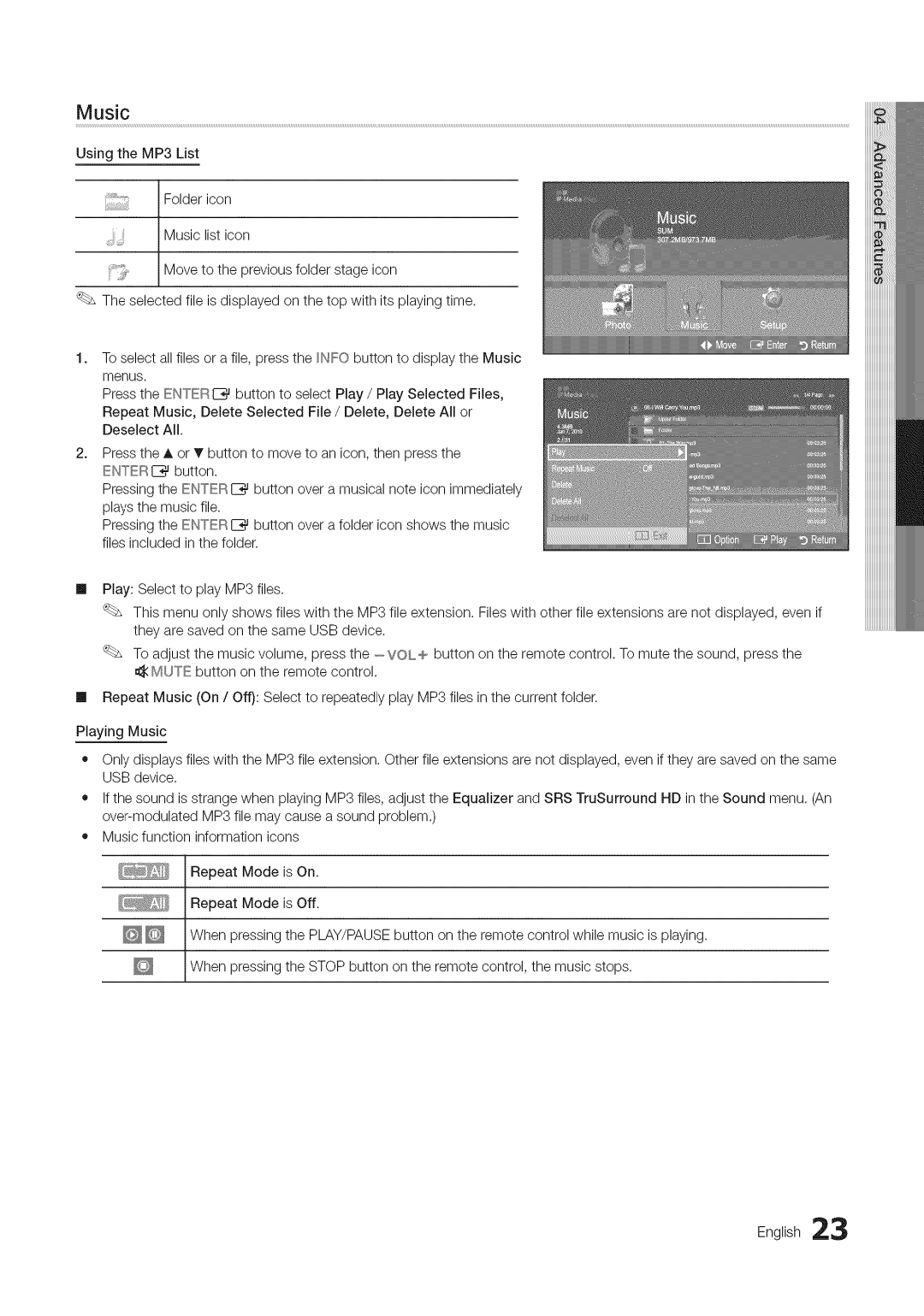 Samsung BN68-03703A-01 user manual Music 