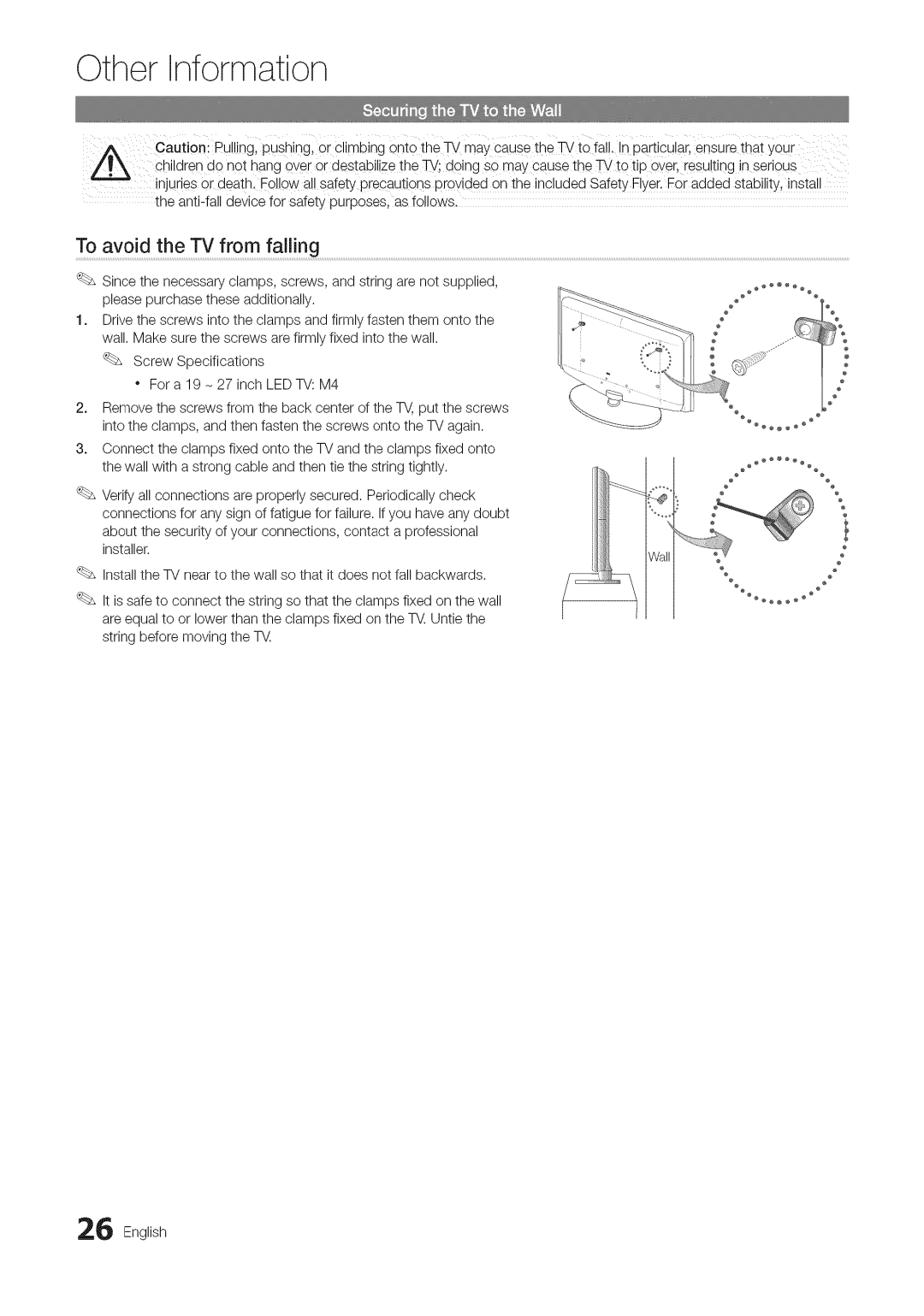 Samsung BN68-03703A-01 user manual To avoid the TV from falling 