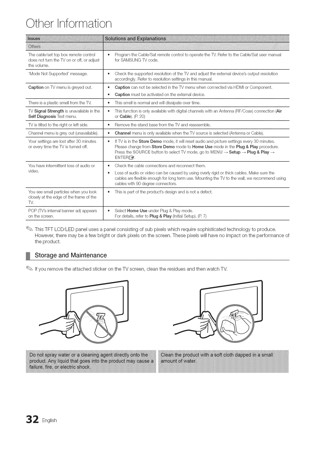 Samsung BN68-03703A-01 user manual Storage and Maintenance 