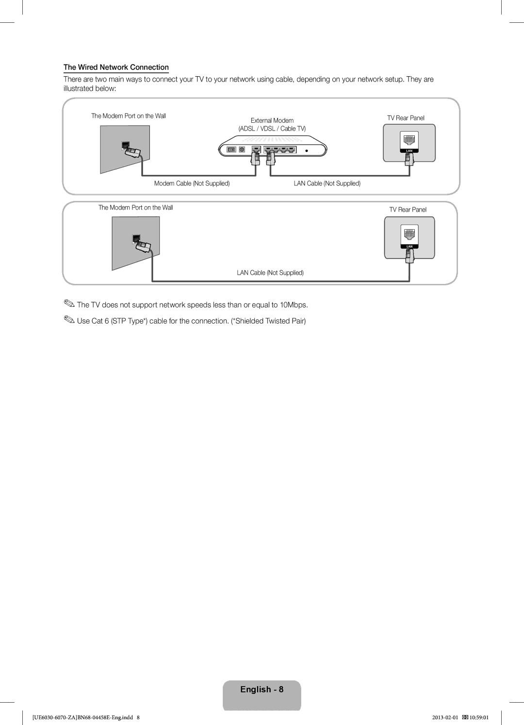 Samsung BN68-04458E-00, UN55FH6030, UN46FH6030F user manual Modem Port on the Wall 