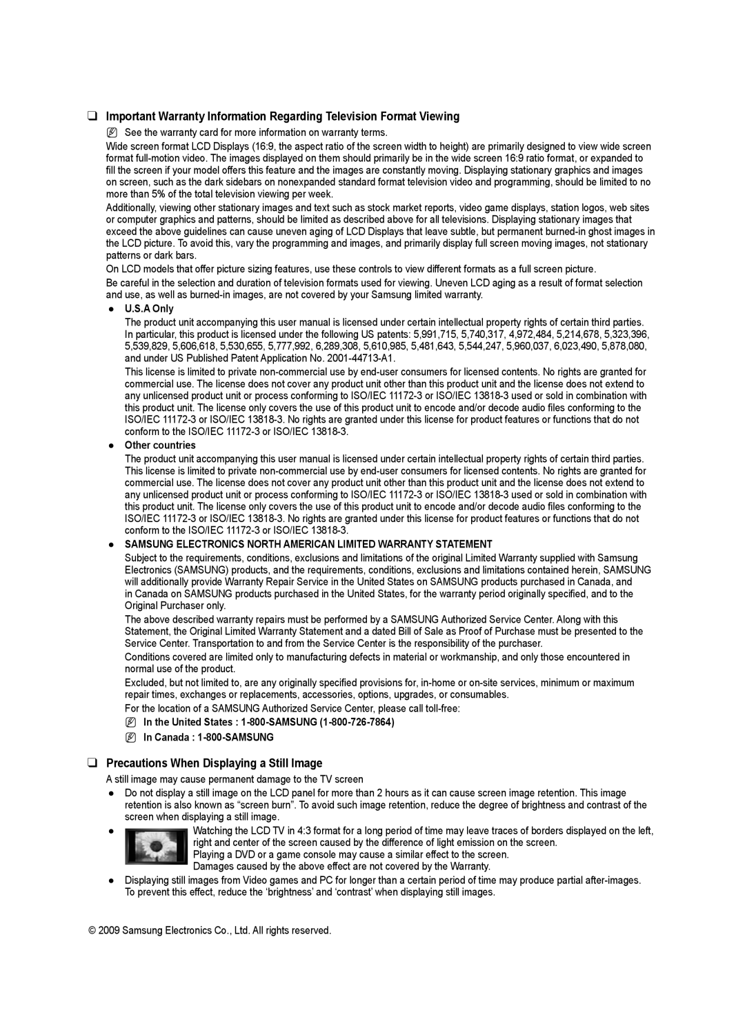 Samsung BN68 user manual Precautions When Displaying a Still Image, A Only, Other countries 