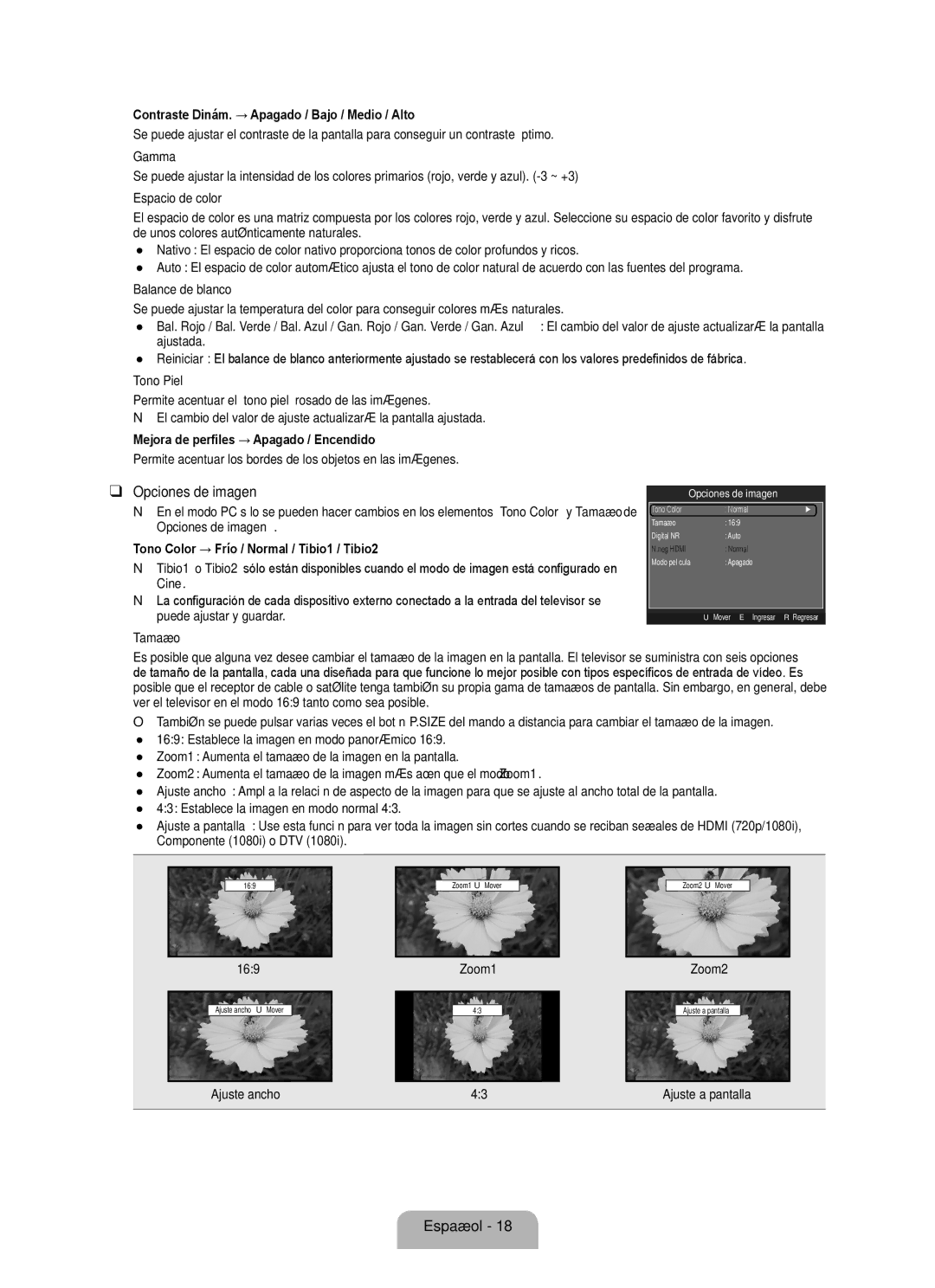 Samsung BN68 user manual Opciones de imagen 