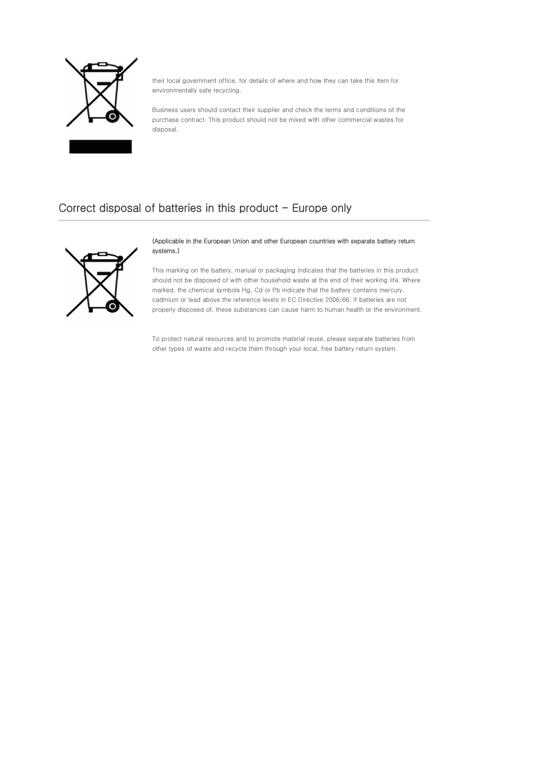 Samsung SP-P400, BP59-00092G-03 manual Correct disposal of batteries in this product Europe only 