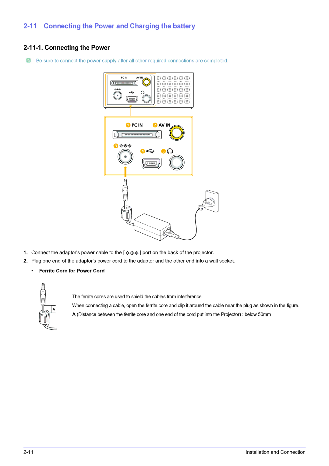 Samsung BP59-00143A-04 user manual Connecting the Power and Charging the battery 