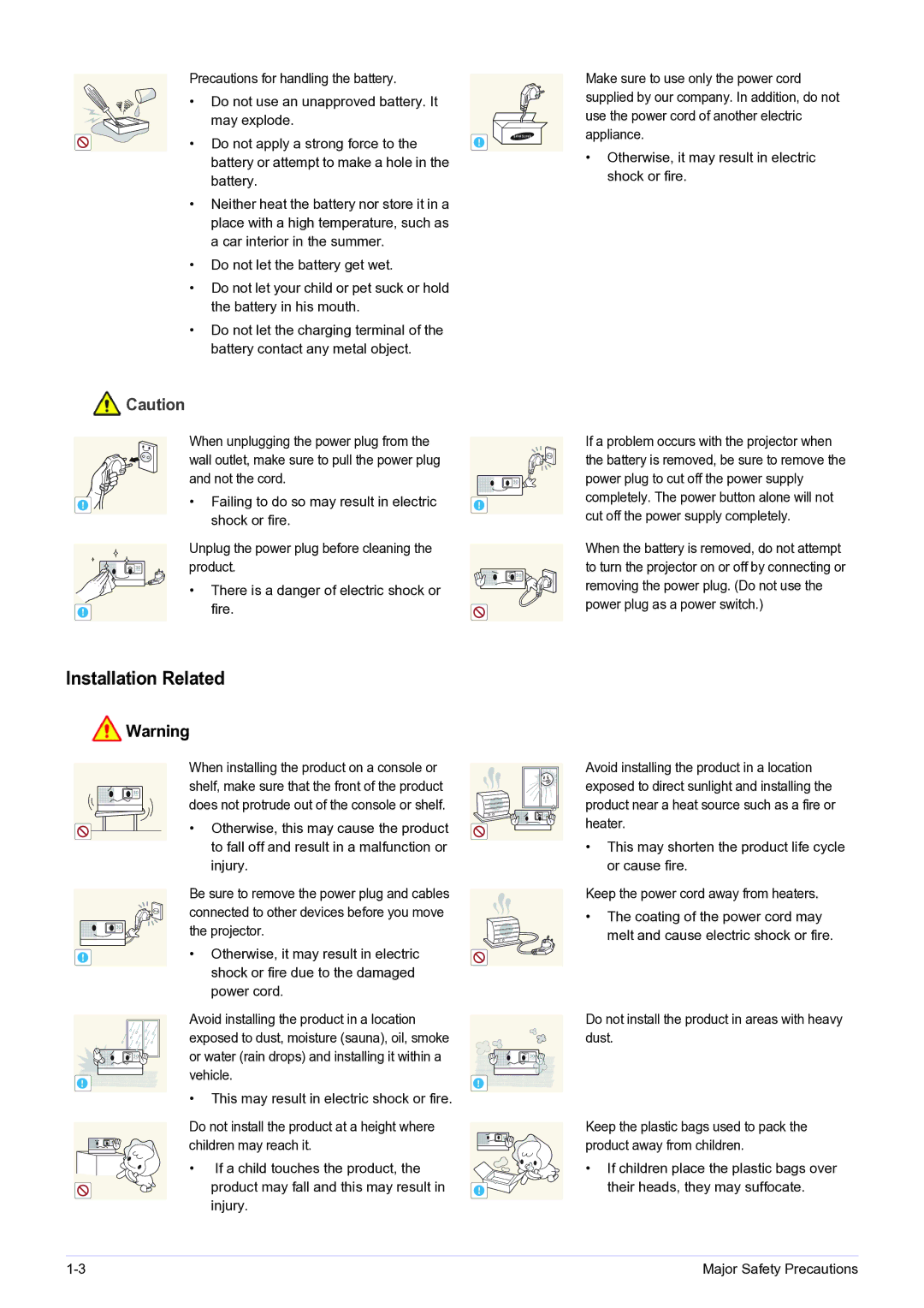 Samsung BP59-00143A-04 user manual Installation Related, Children may reach it 