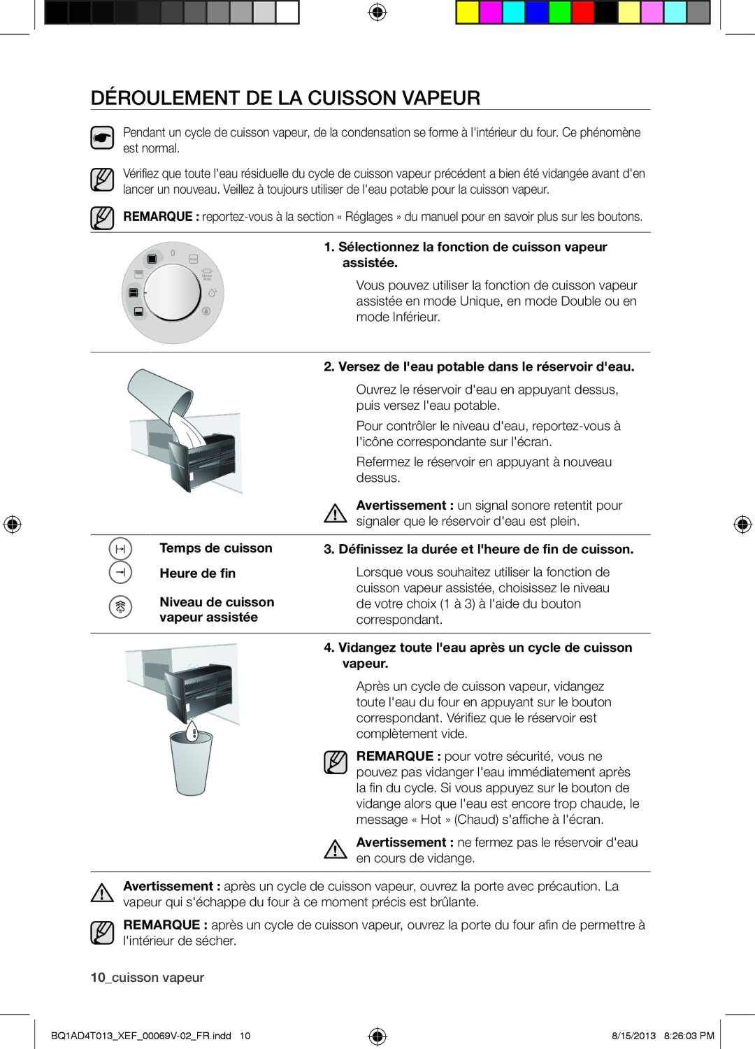 Samsung BQ1AD4T013/XEF manual Déroulement DE LA Cuisson Vapeur 