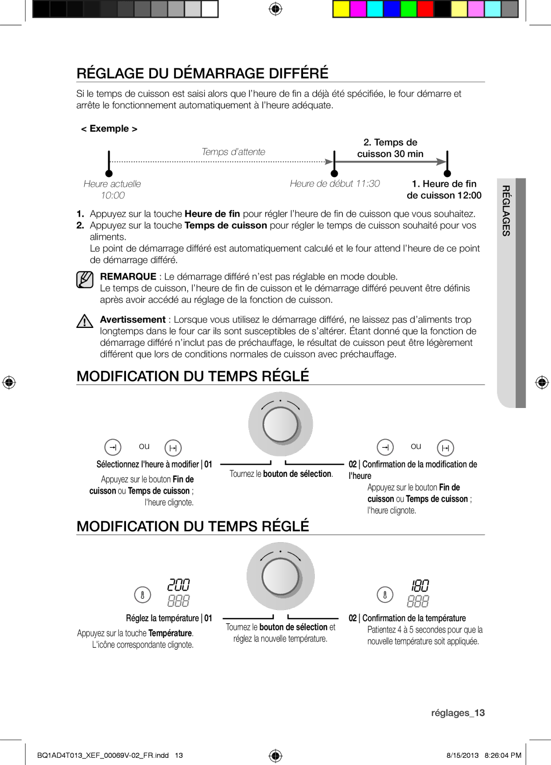 Samsung BQ1AD4T013/XEF manual Réglage DU Démarrage Différé, Modification DU Temps Réglé 